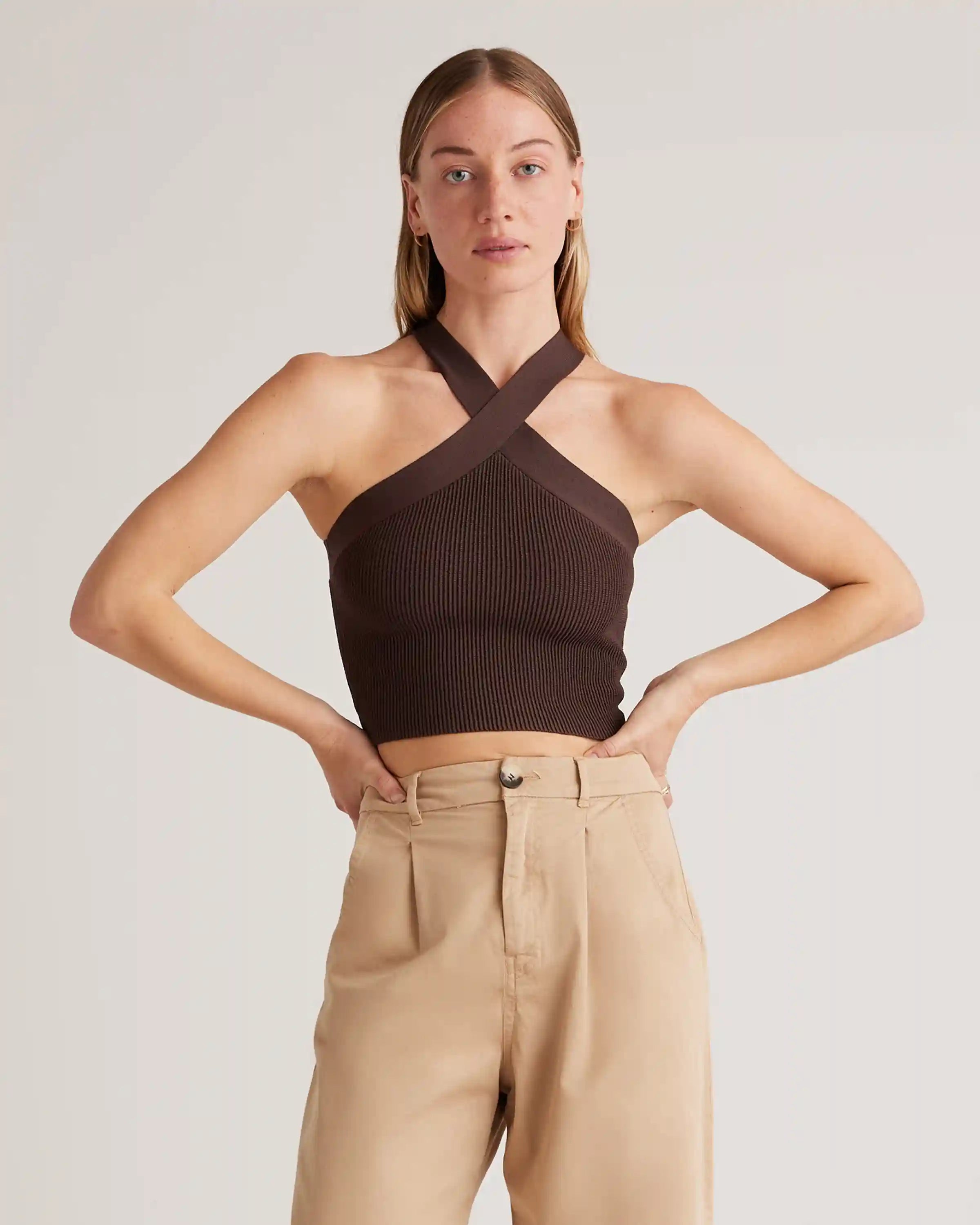 Cropped Halter Ribbed Knit Tank