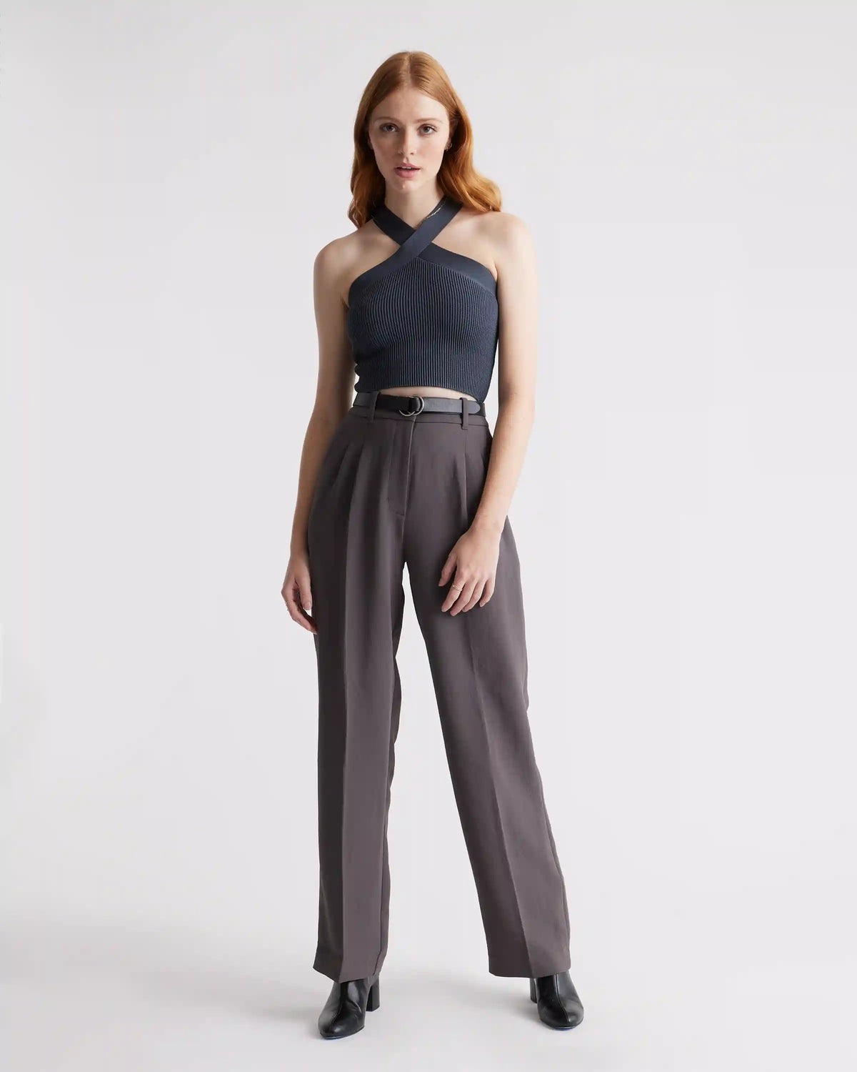 Cropped Halter Ribbed Knit Tank