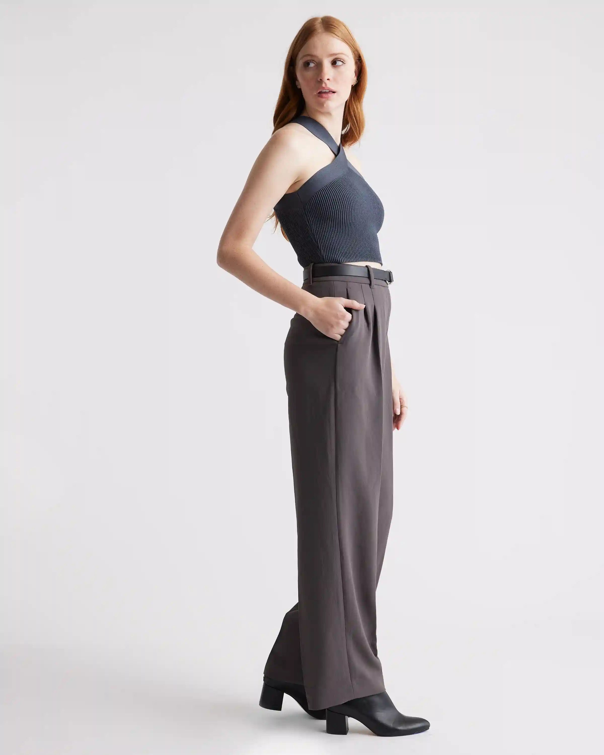 Cropped Halter Ribbed Knit Tank