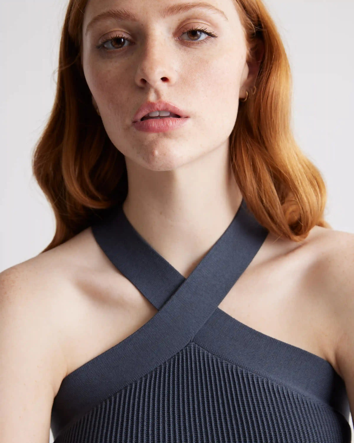 Cropped Halter Ribbed Knit Tank