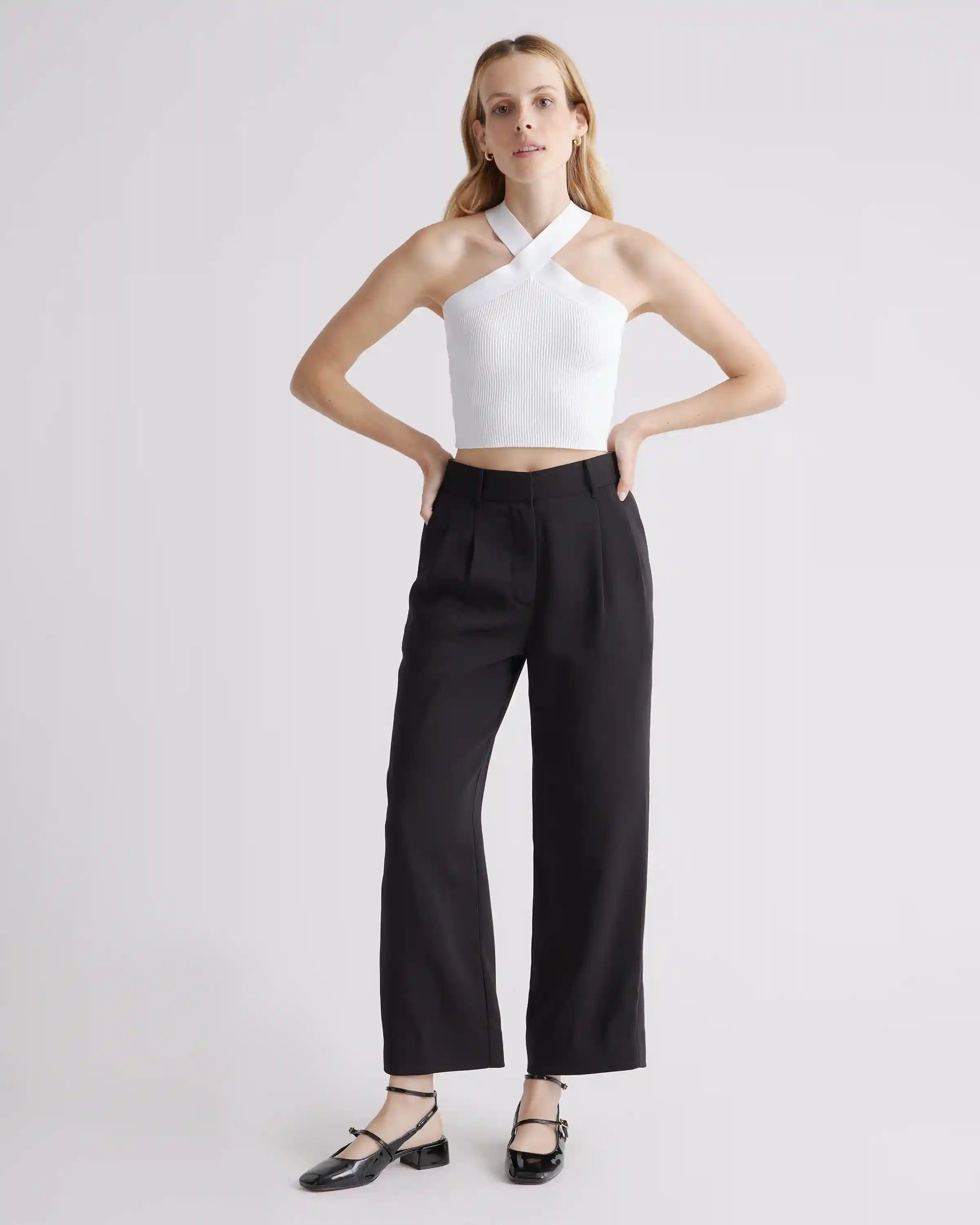 Cropped Halter Ribbed Knit Tank