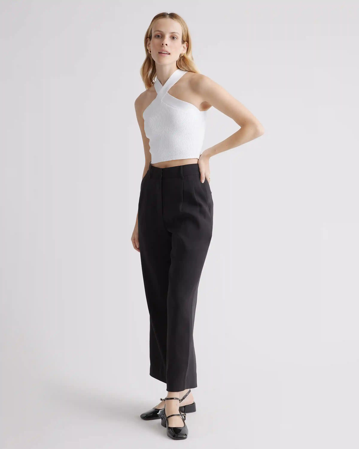 Cropped Halter Ribbed Knit Tank