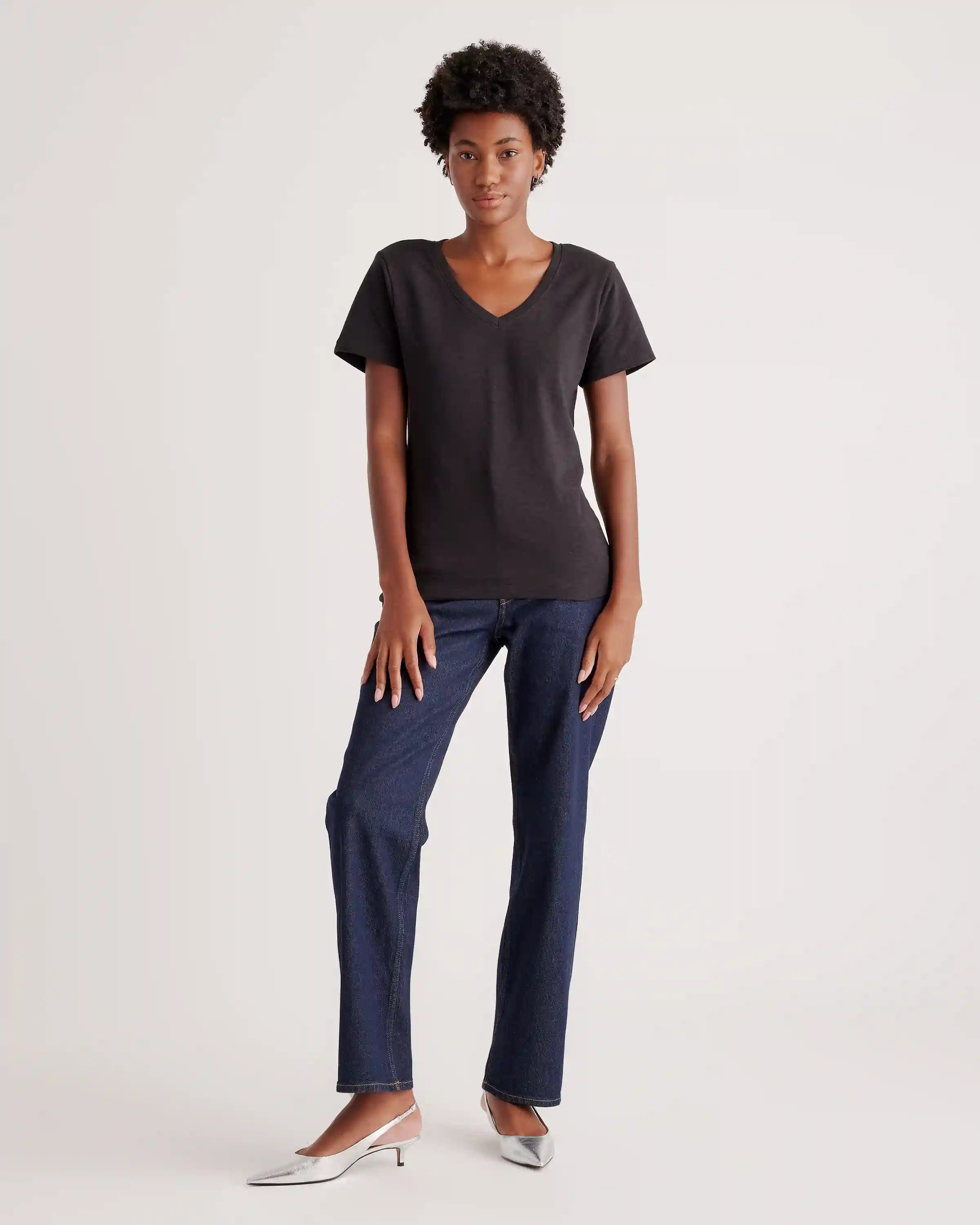 100% Organic Cotton Slub V-Neck Tee