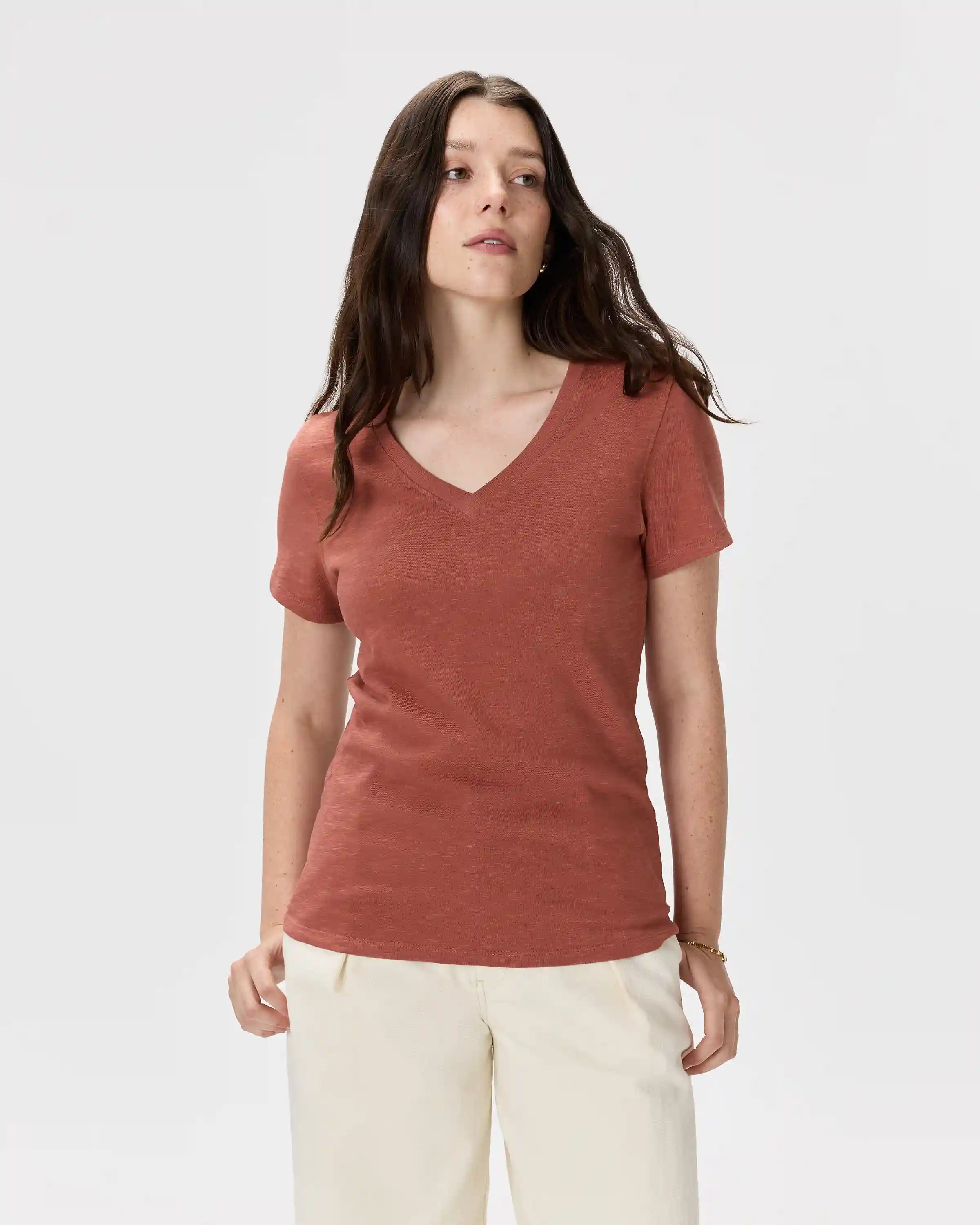 100% Organic Cotton Slub V-Neck Tee