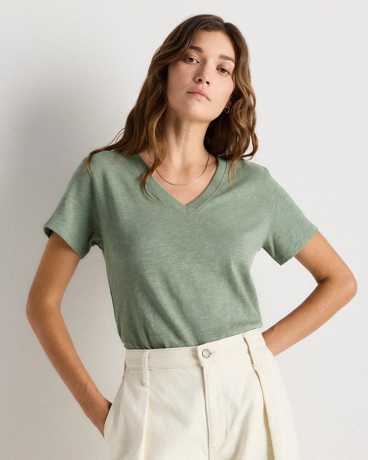 100% Organic Cotton Slub V-Neck Tee