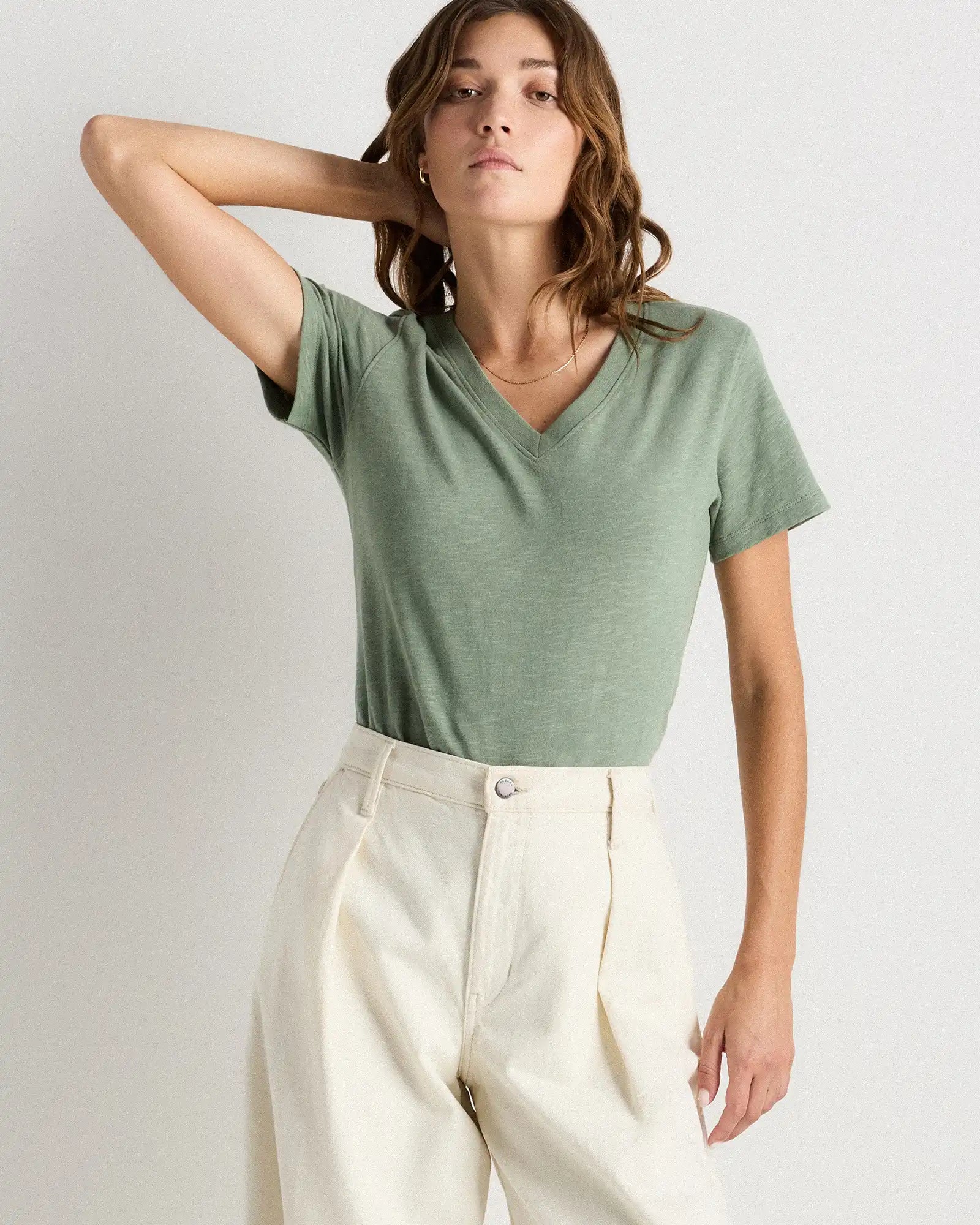 100% Organic Cotton Slub V-Neck Tee