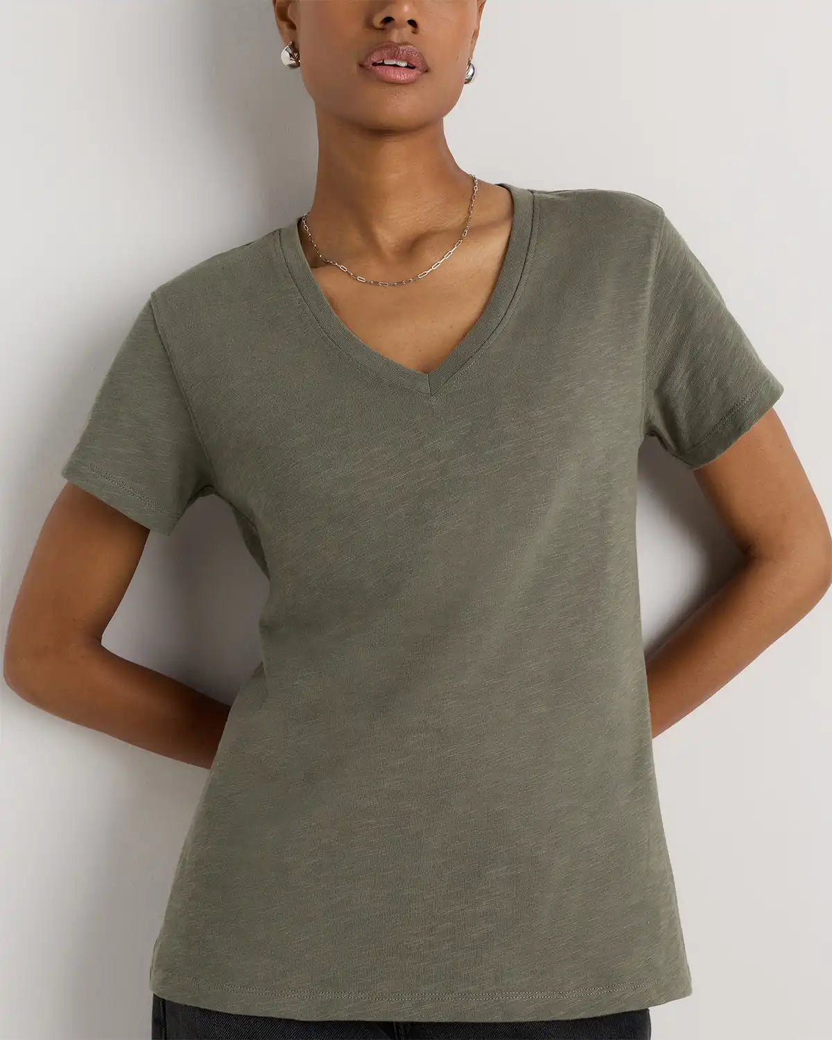 100% Organic Cotton Slub V-Neck Tee