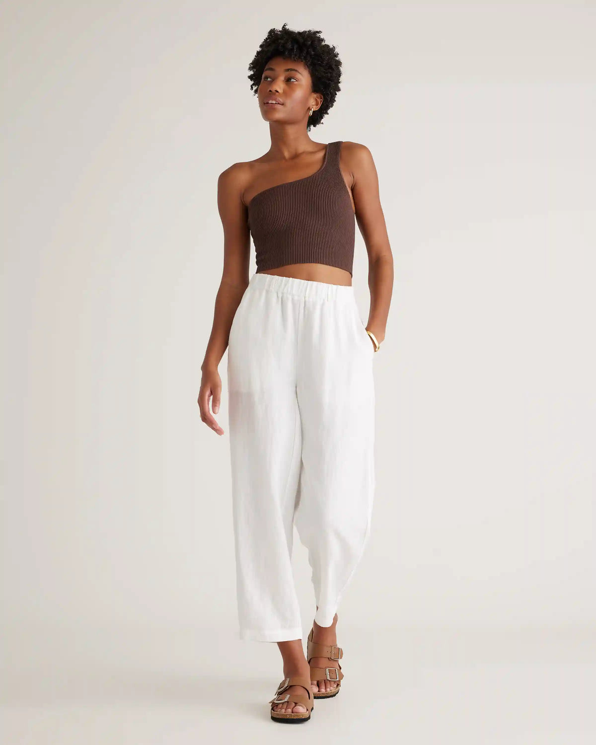 Cropped One Shoulder Ribbed Knit Tank