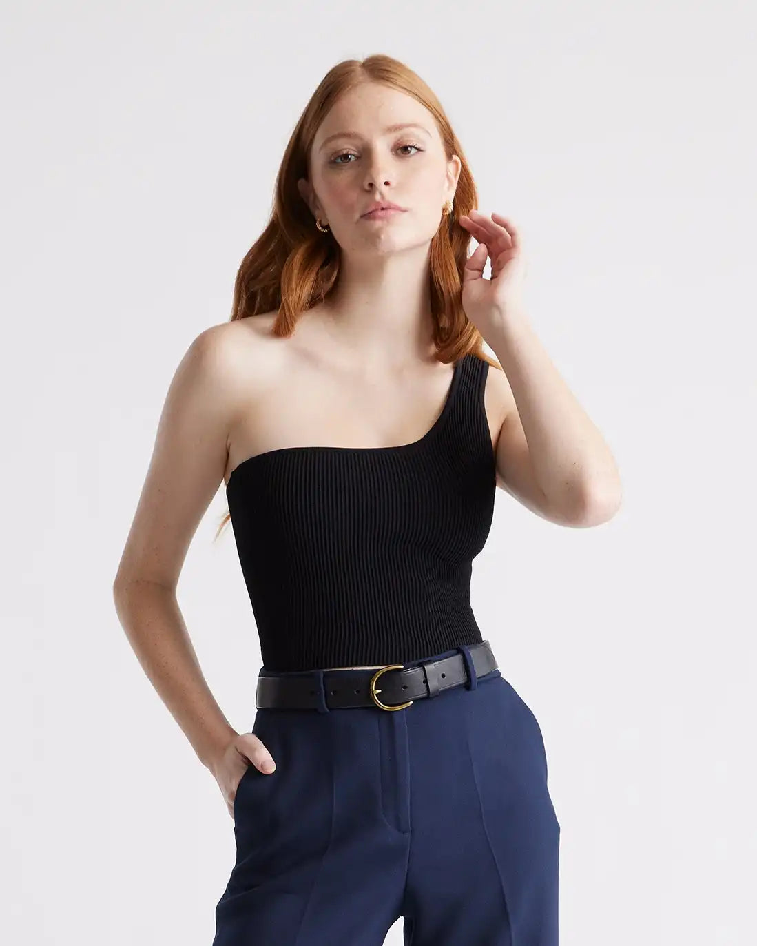 Cropped One Shoulder Ribbed Knit Tank