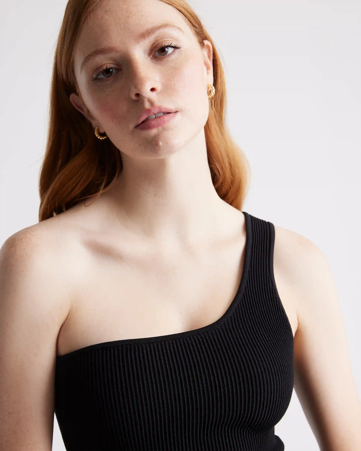 Cropped One Shoulder Ribbed Knit Tank