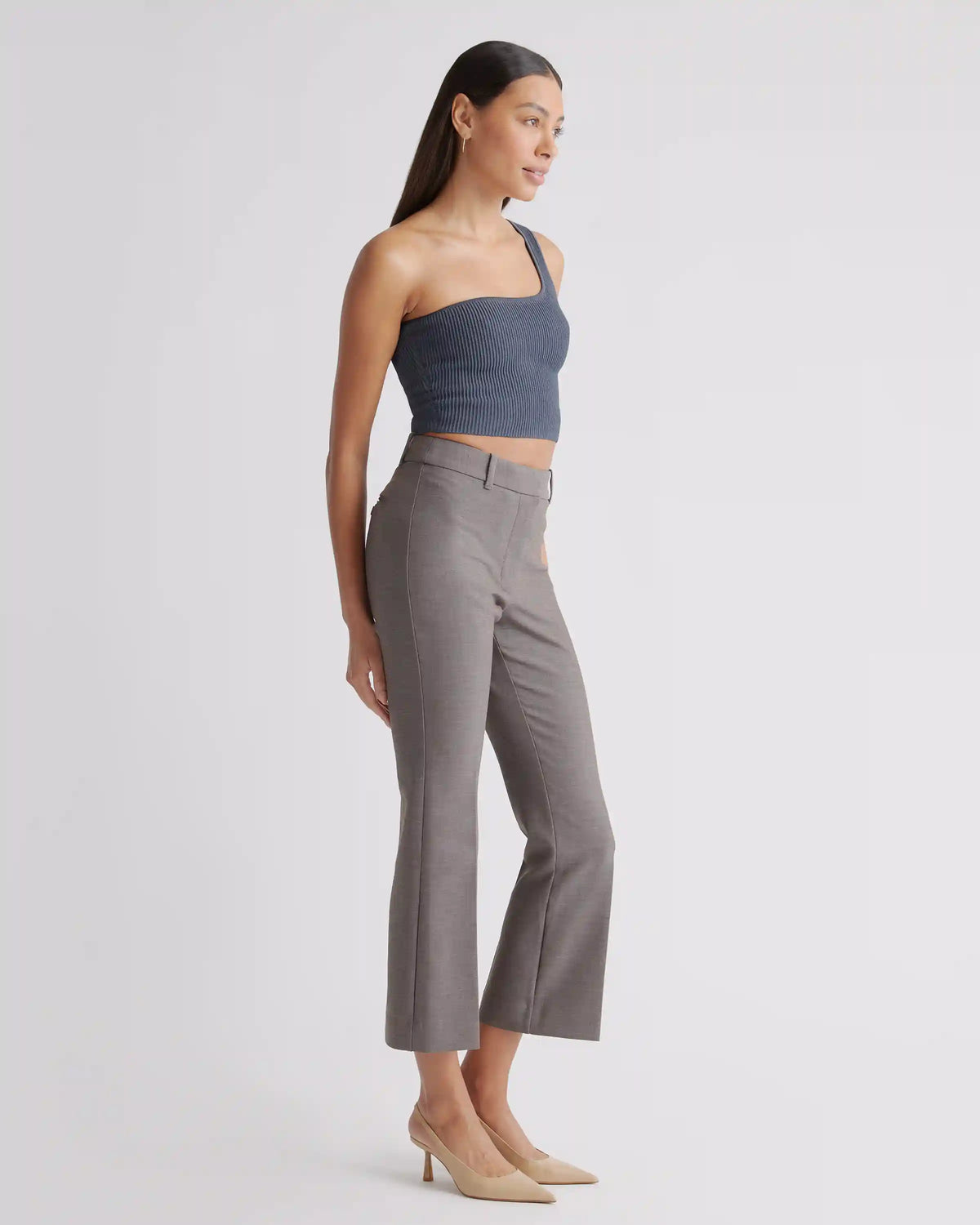 Cropped One Shoulder Ribbed Knit Tank