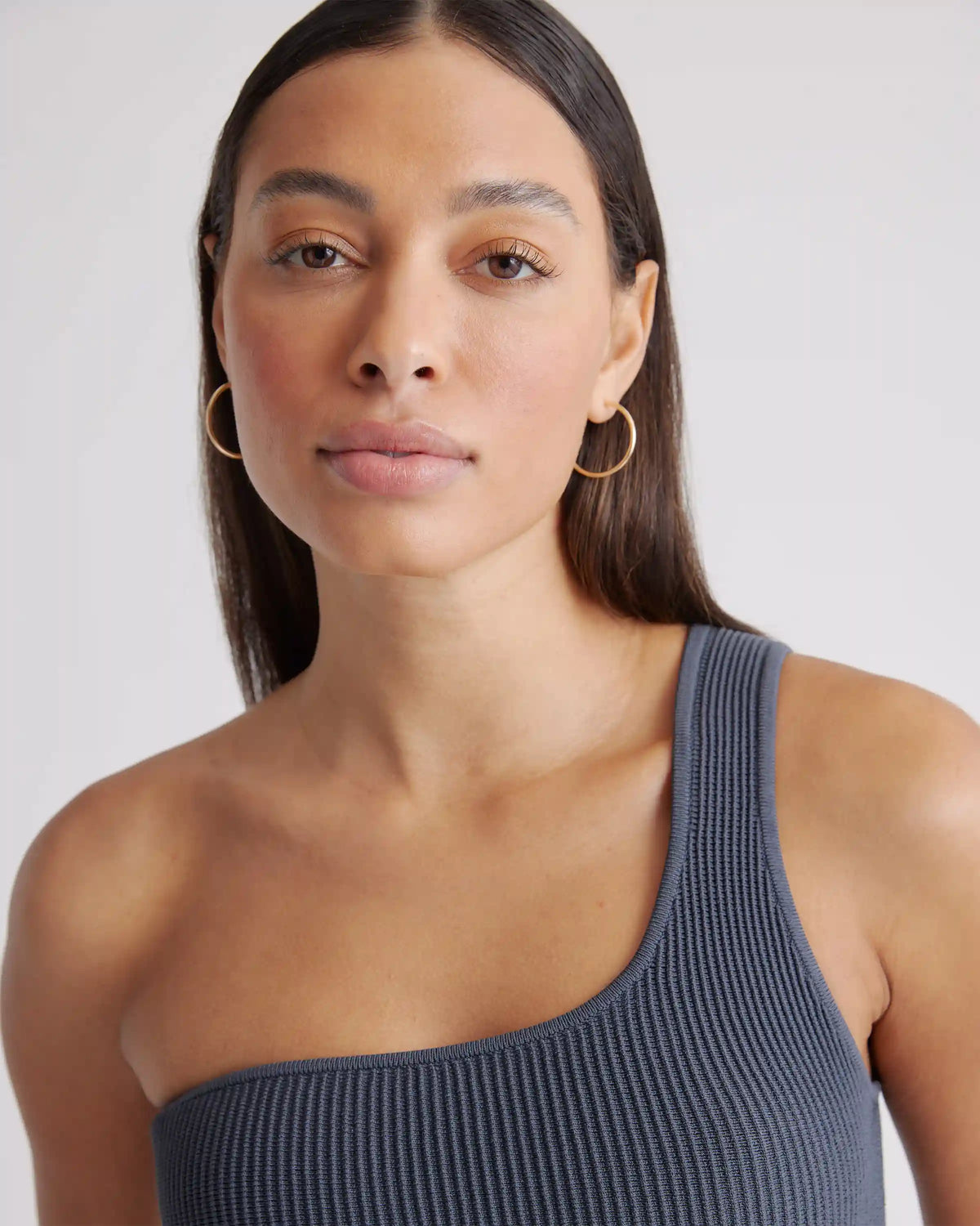 Cropped One Shoulder Ribbed Knit Tank