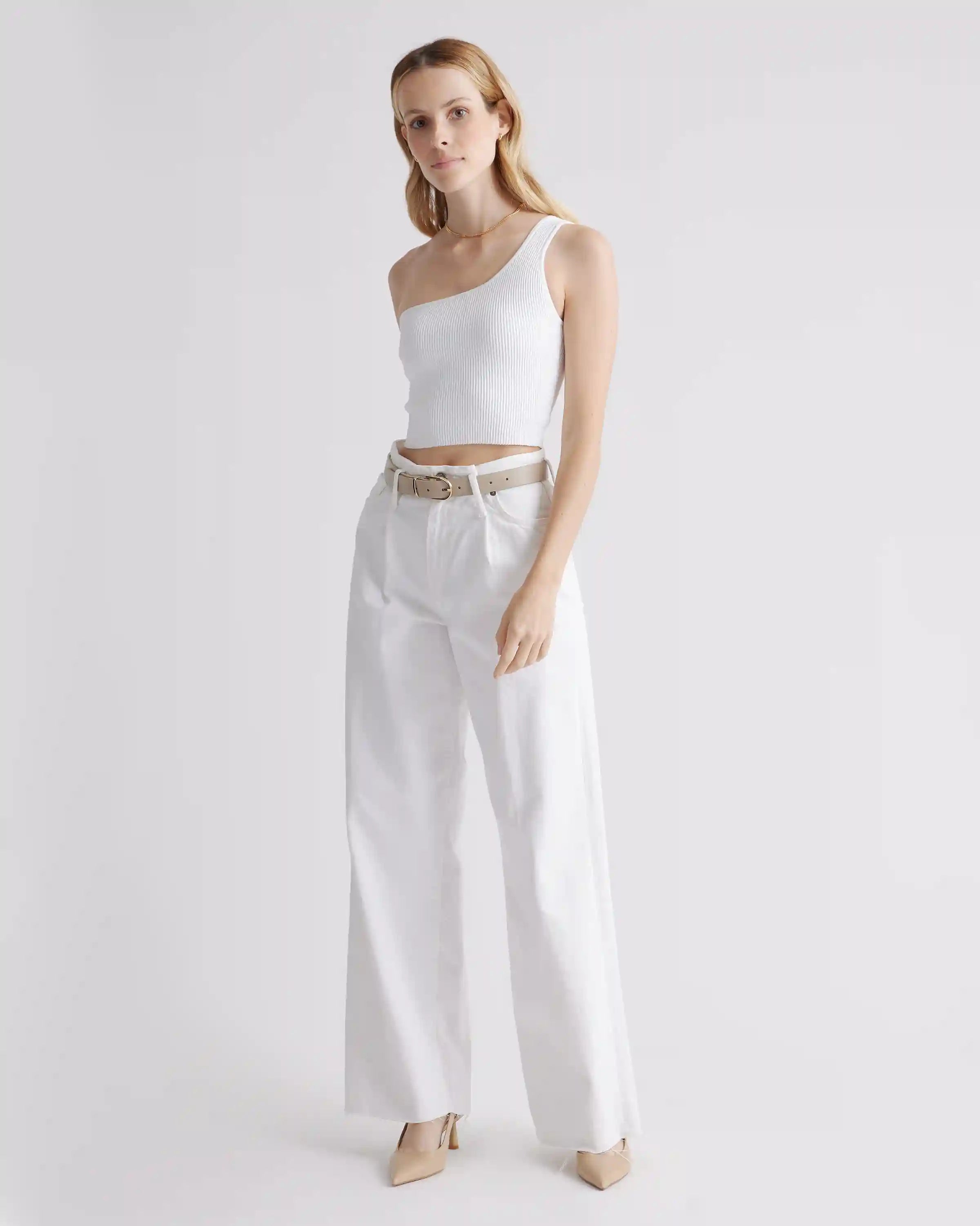 Cropped One Shoulder Ribbed Knit Tank