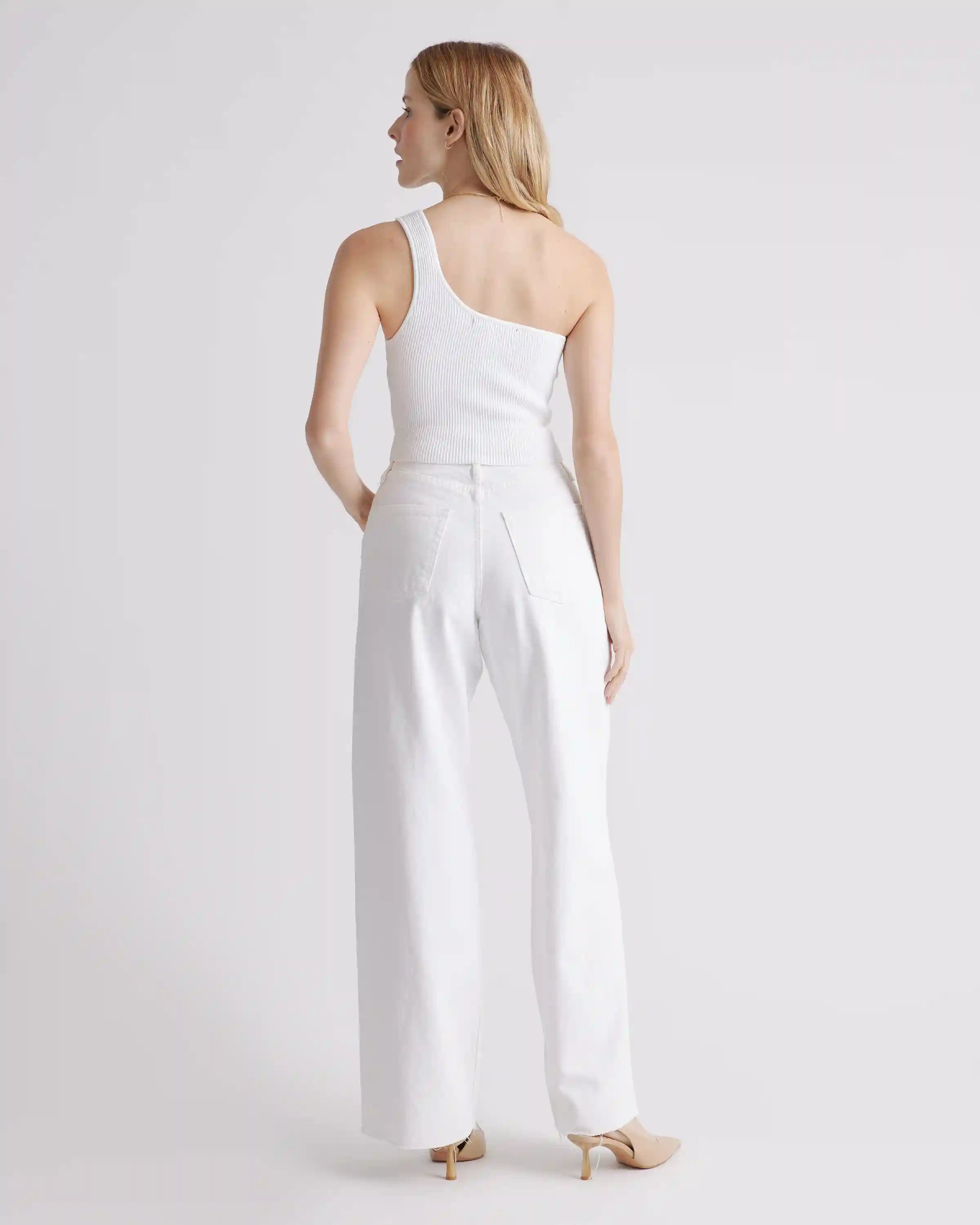 Cropped One Shoulder Ribbed Knit Tank