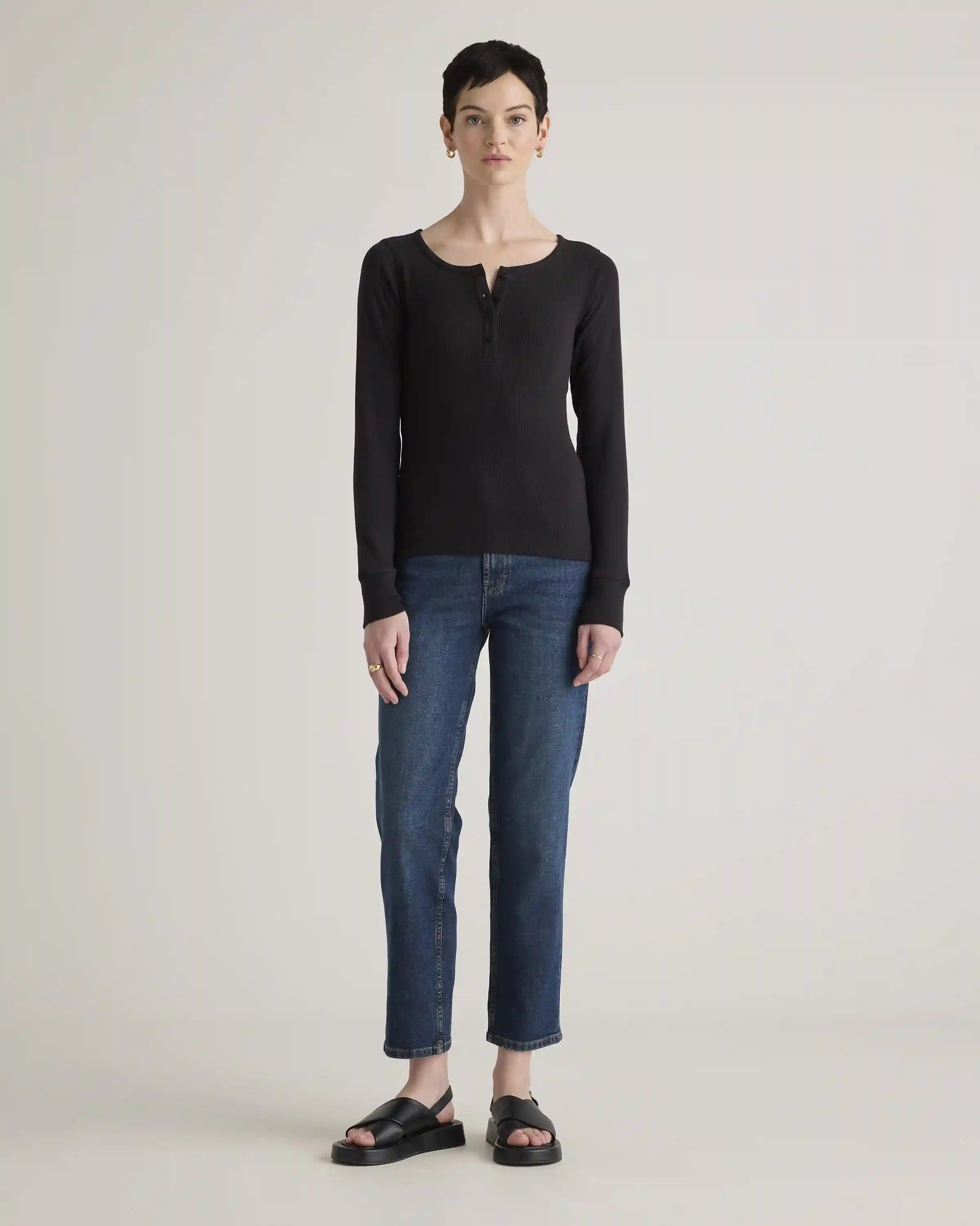 Organic Cotton Micro-Rib Henley Long Sleeve Tee