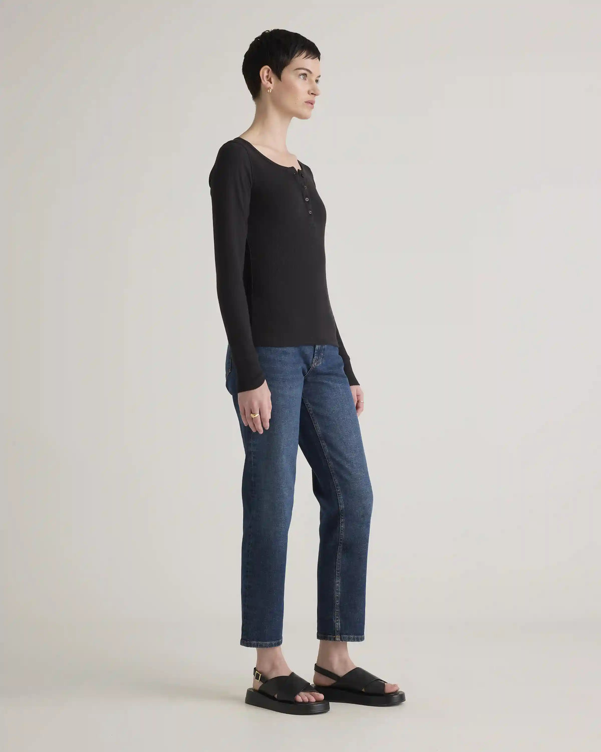 Organic Cotton Micro-Rib Henley Long Sleeve Tee