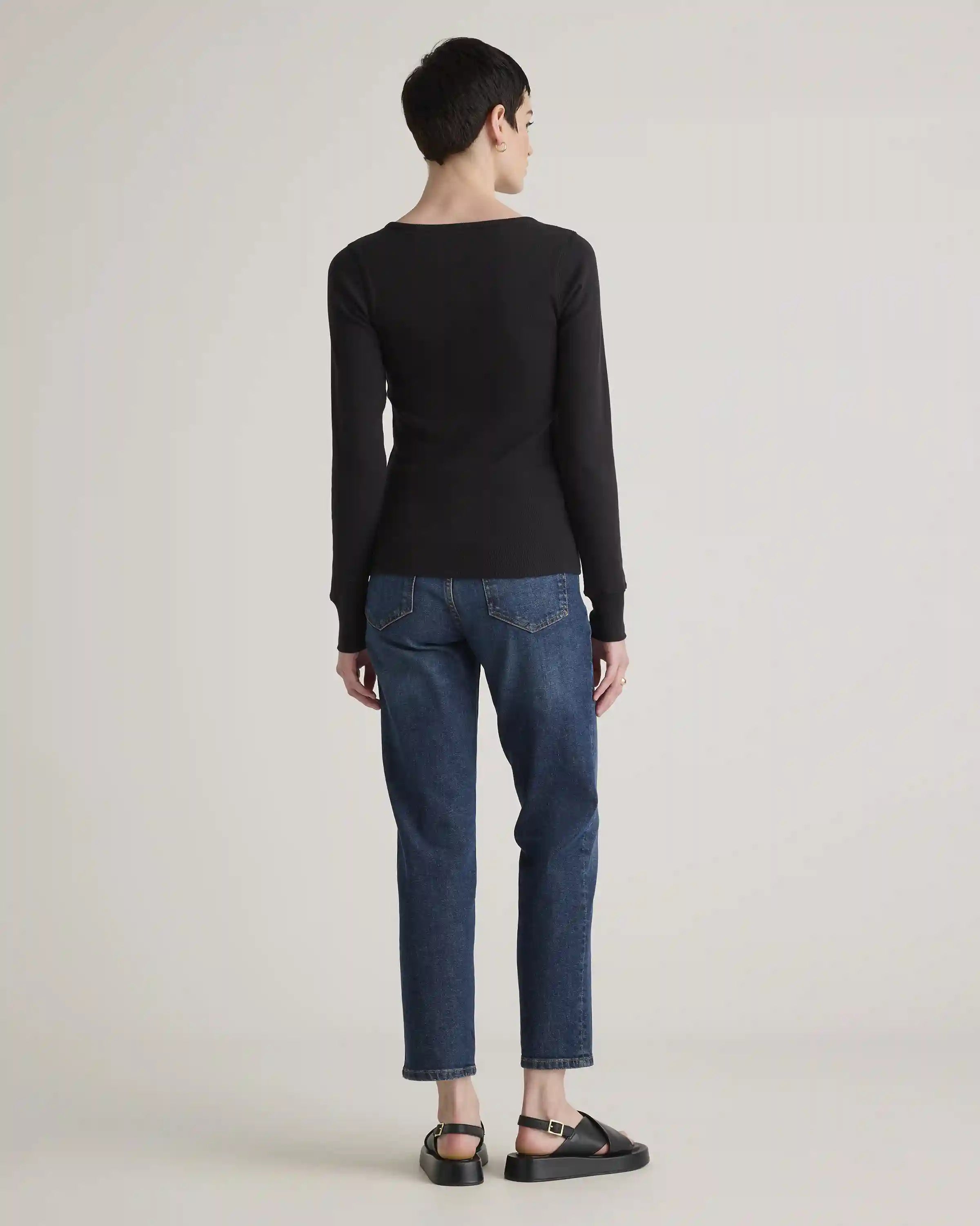 Organic Cotton Micro-Rib Henley Long Sleeve Tee