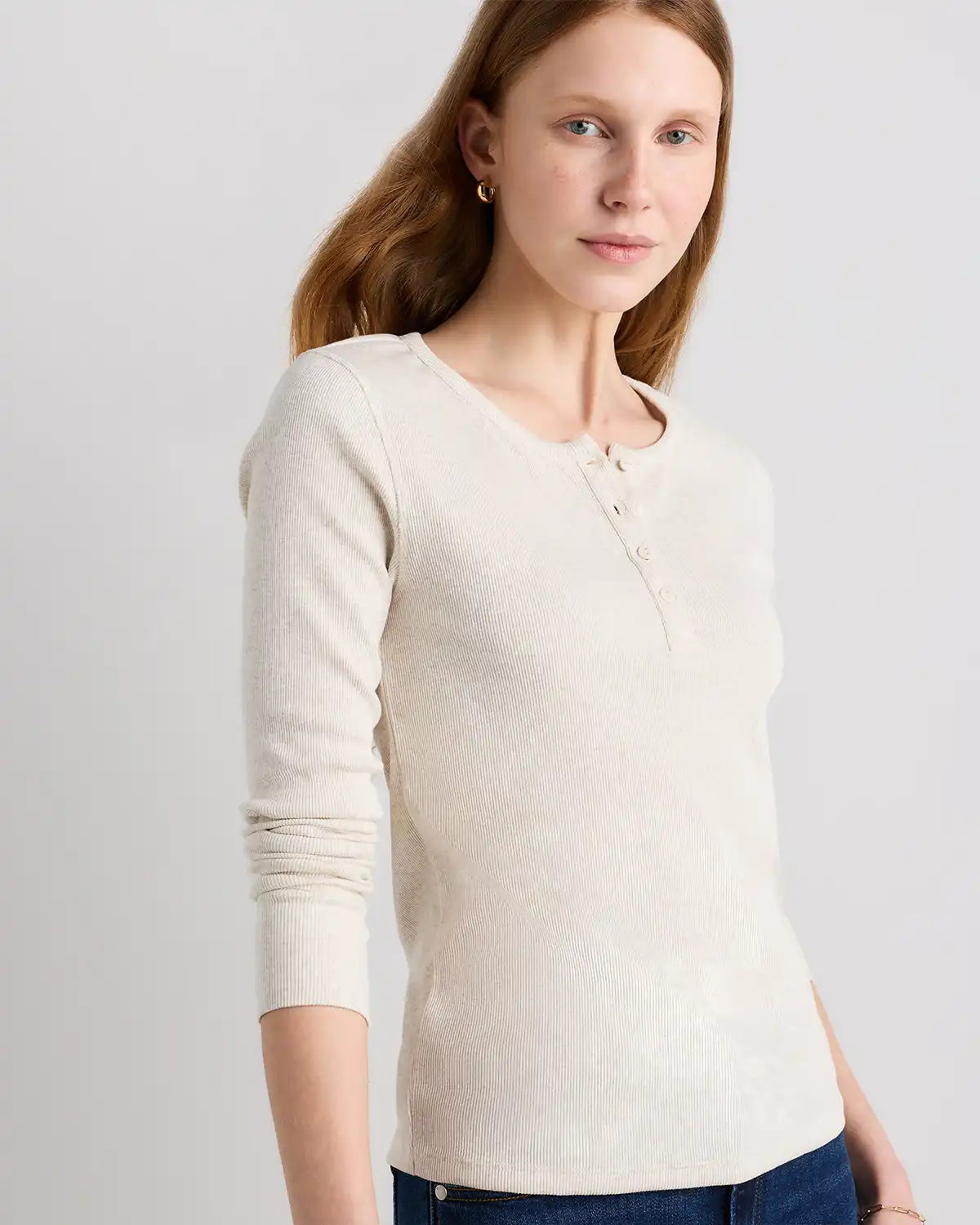 Organic Cotton Micro-Rib Henley Long Sleeve Tee
