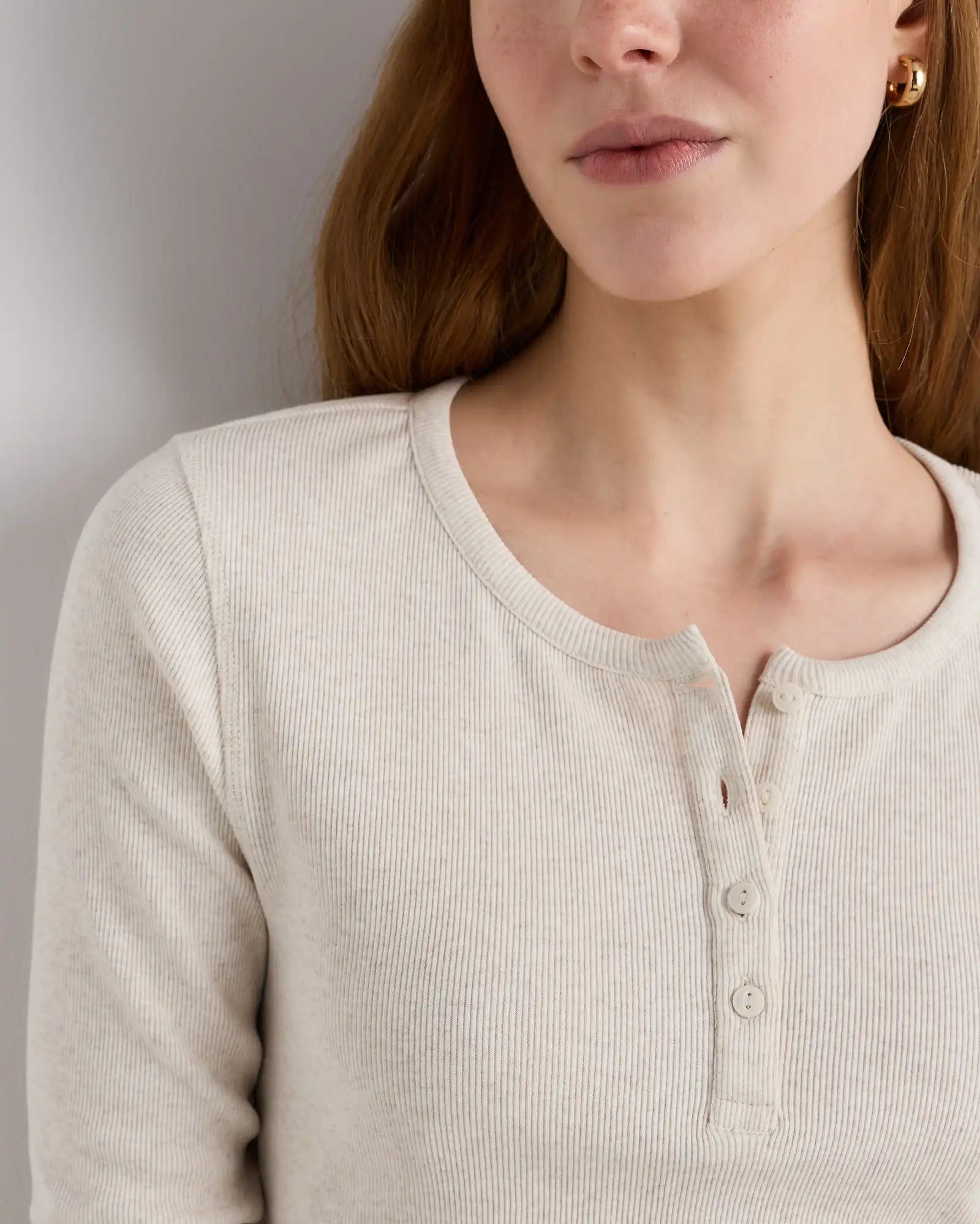 Organic Cotton Micro-Rib Henley Long Sleeve Tee
