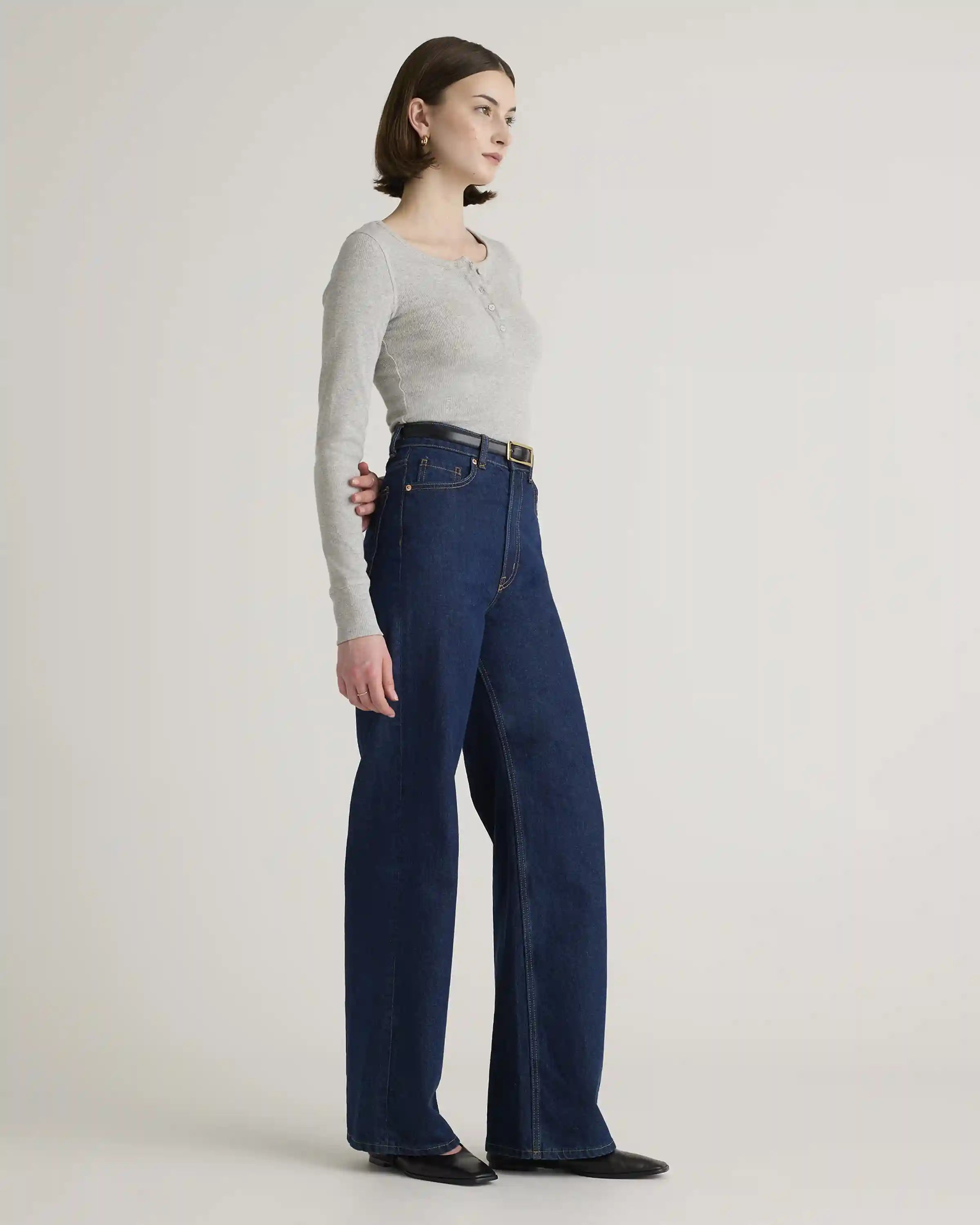 Organic Cotton Micro-Rib Henley Long Sleeve Tee