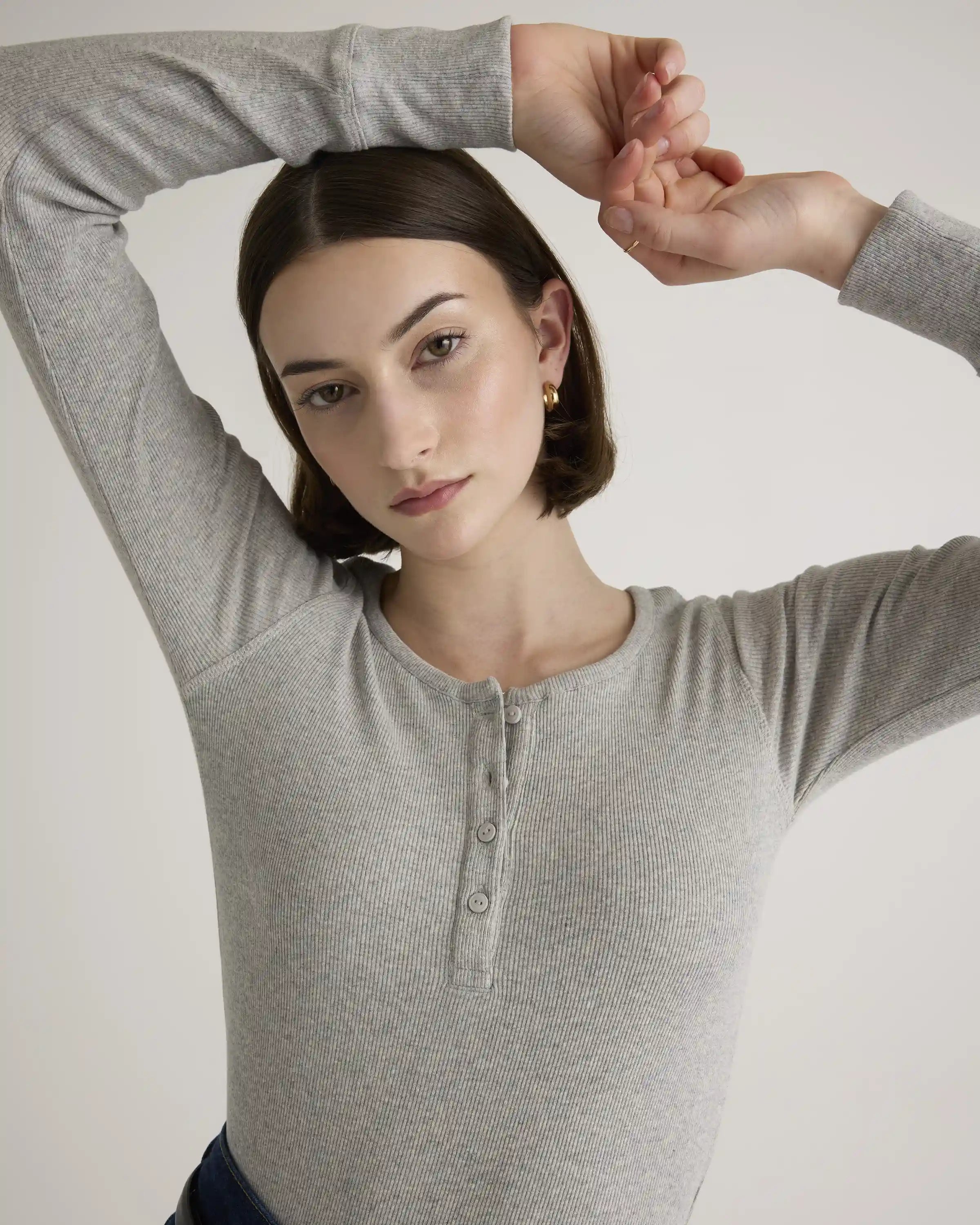 Organic Cotton Micro-Rib Henley Long Sleeve Tee