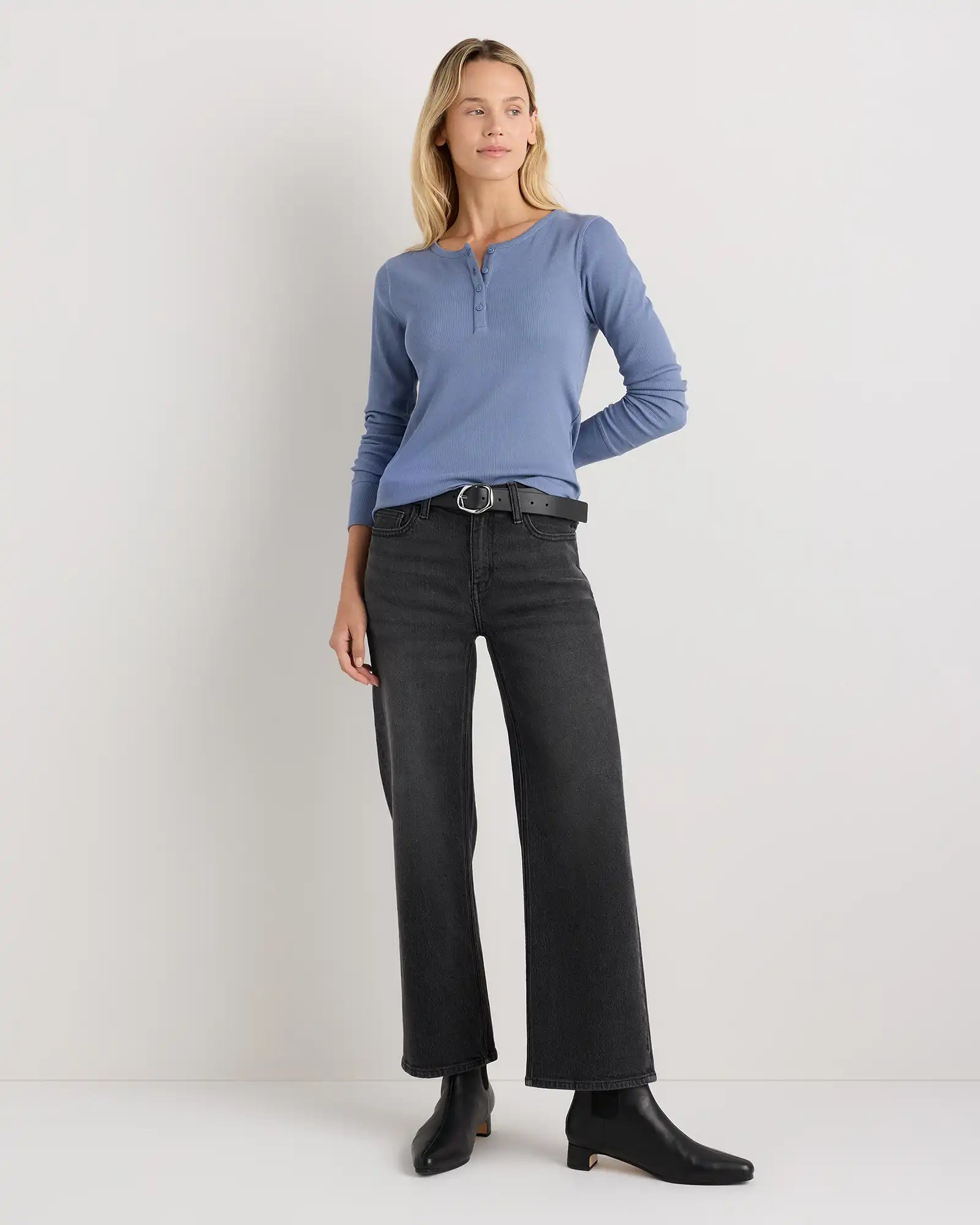 Organic Cotton Micro-Rib Henley Long Sleeve Tee