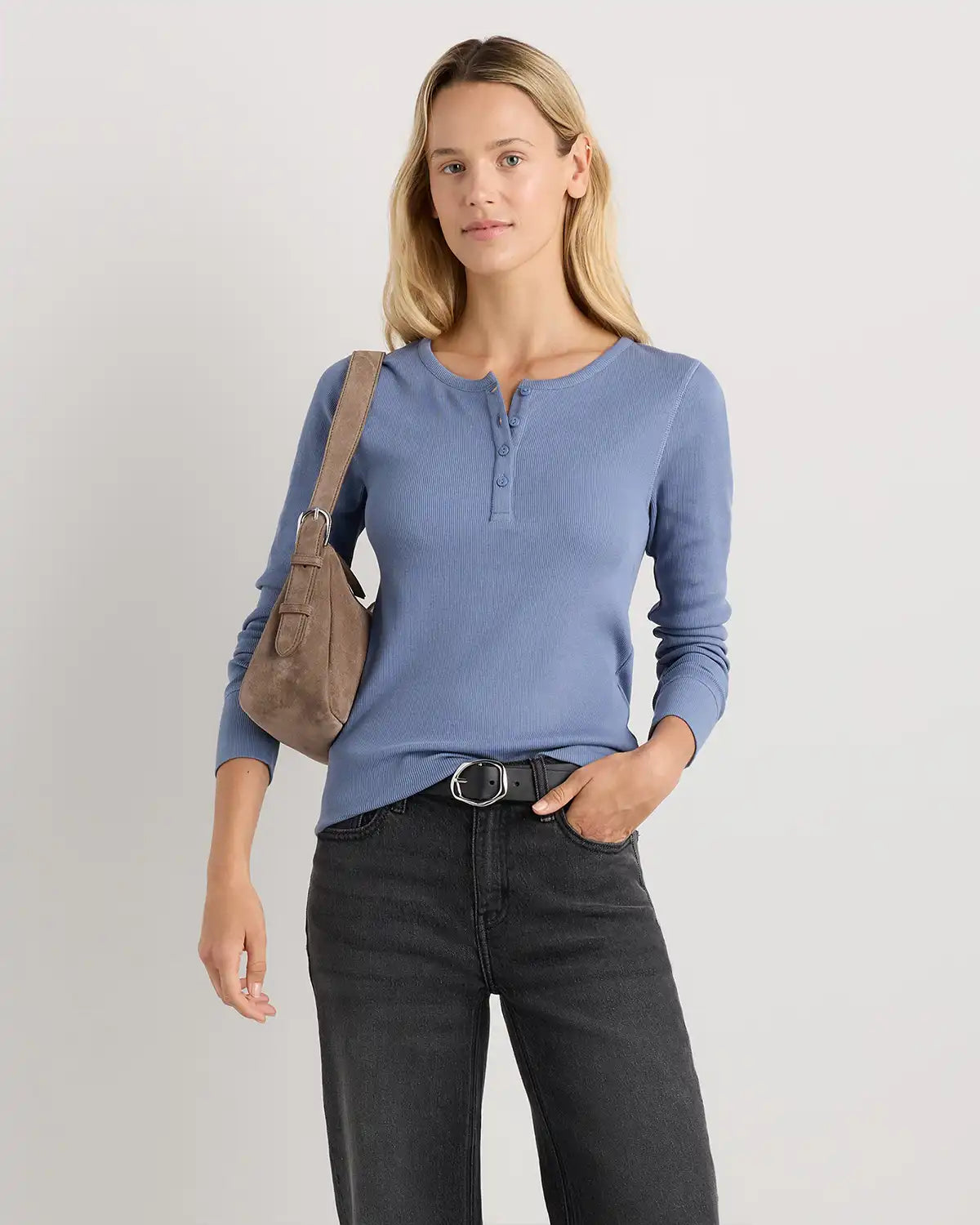 Organic Cotton Micro-Rib Henley Long Sleeve Tee
