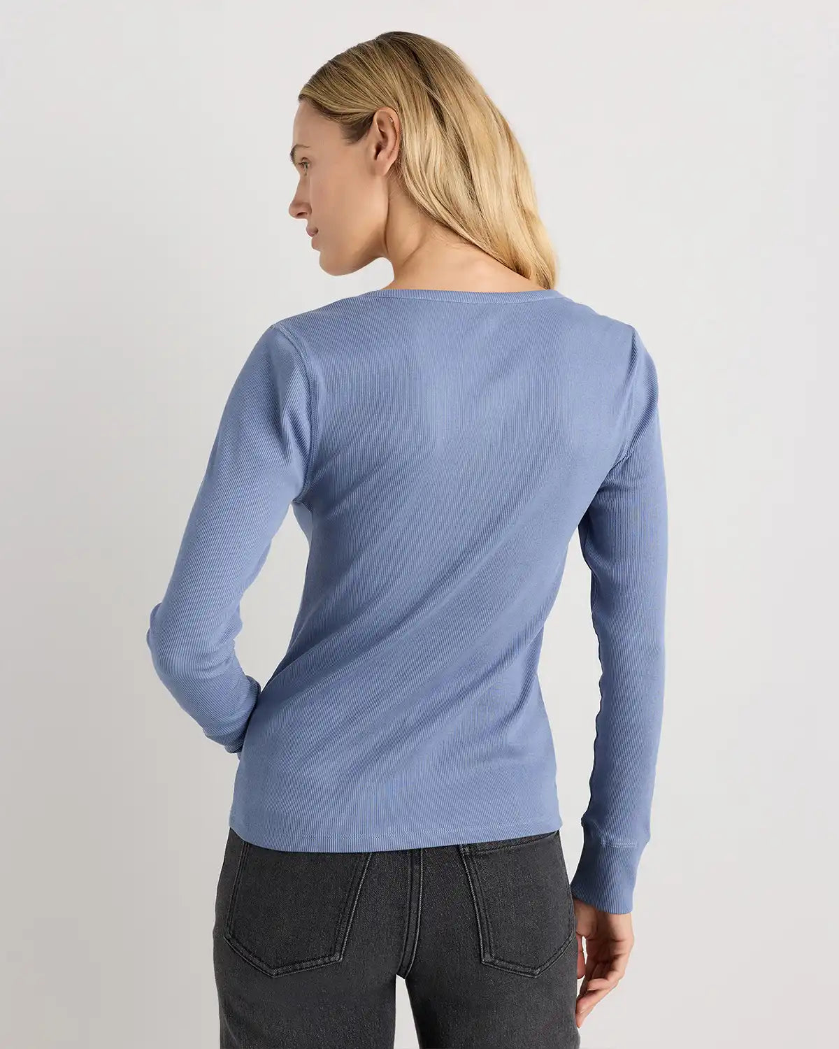 Organic Cotton Micro-Rib Henley Long Sleeve Tee