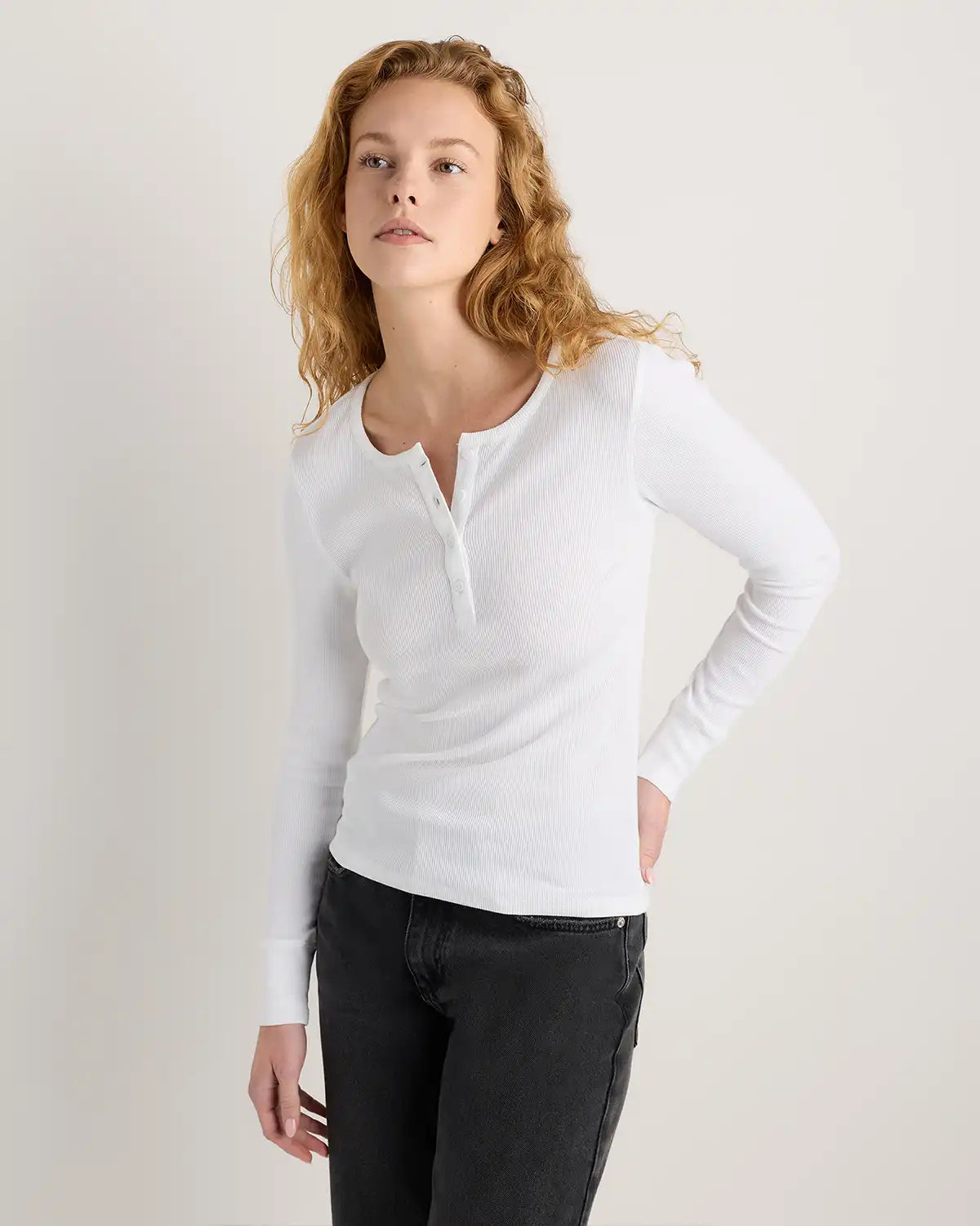 Organic Cotton Micro-Rib Henley Long Sleeve Tee