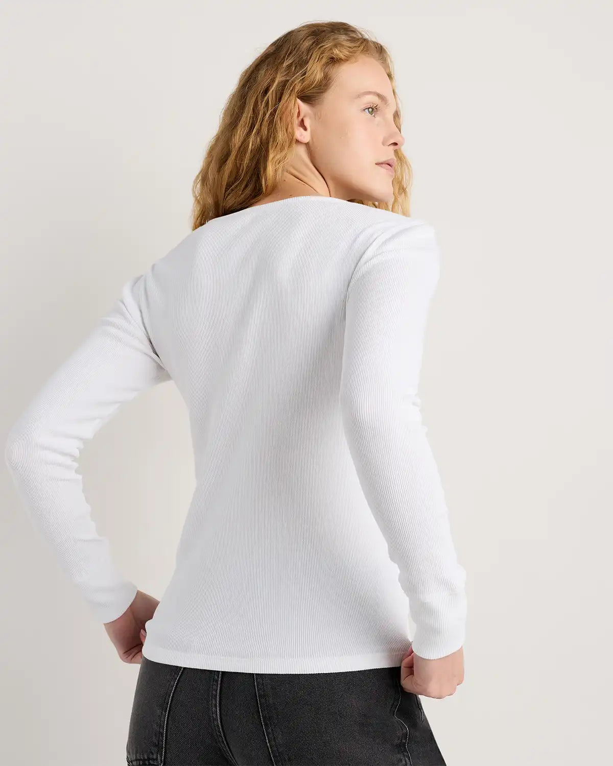 Organic Cotton Micro-Rib Henley Long Sleeve Tee