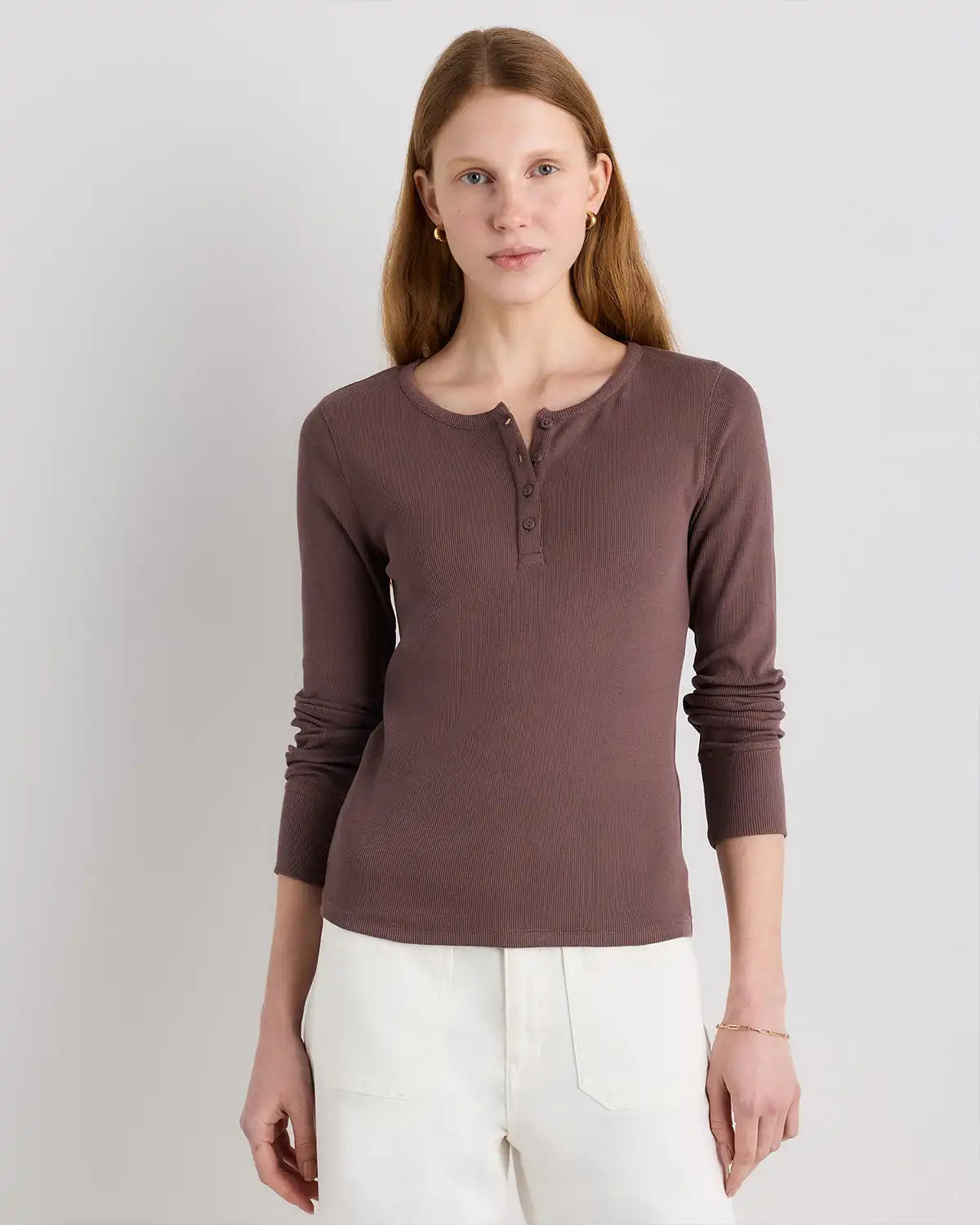 Organic Cotton Micro-Rib Henley Long Sleeve Tee