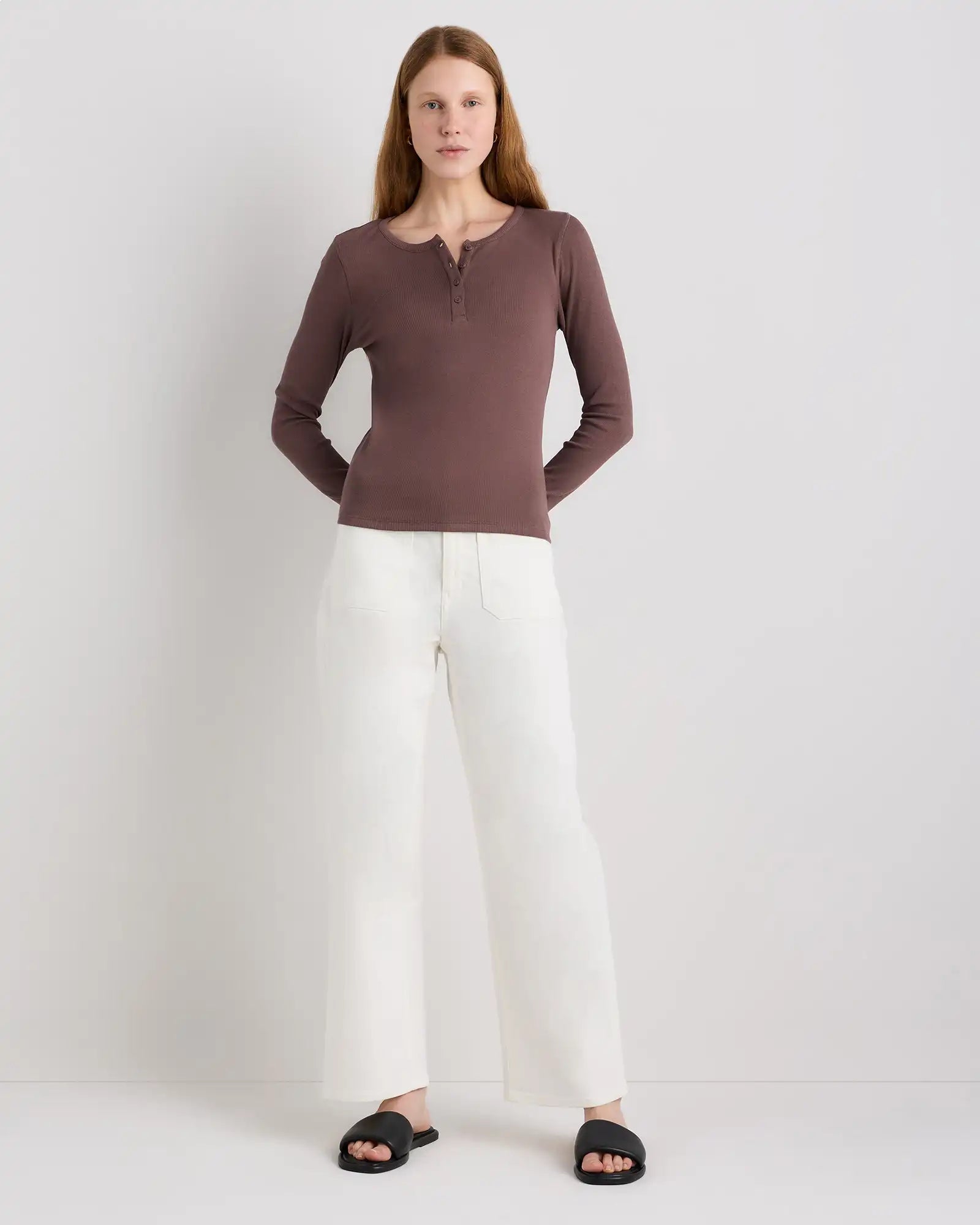 Organic Cotton Micro-Rib Henley Long Sleeve Tee