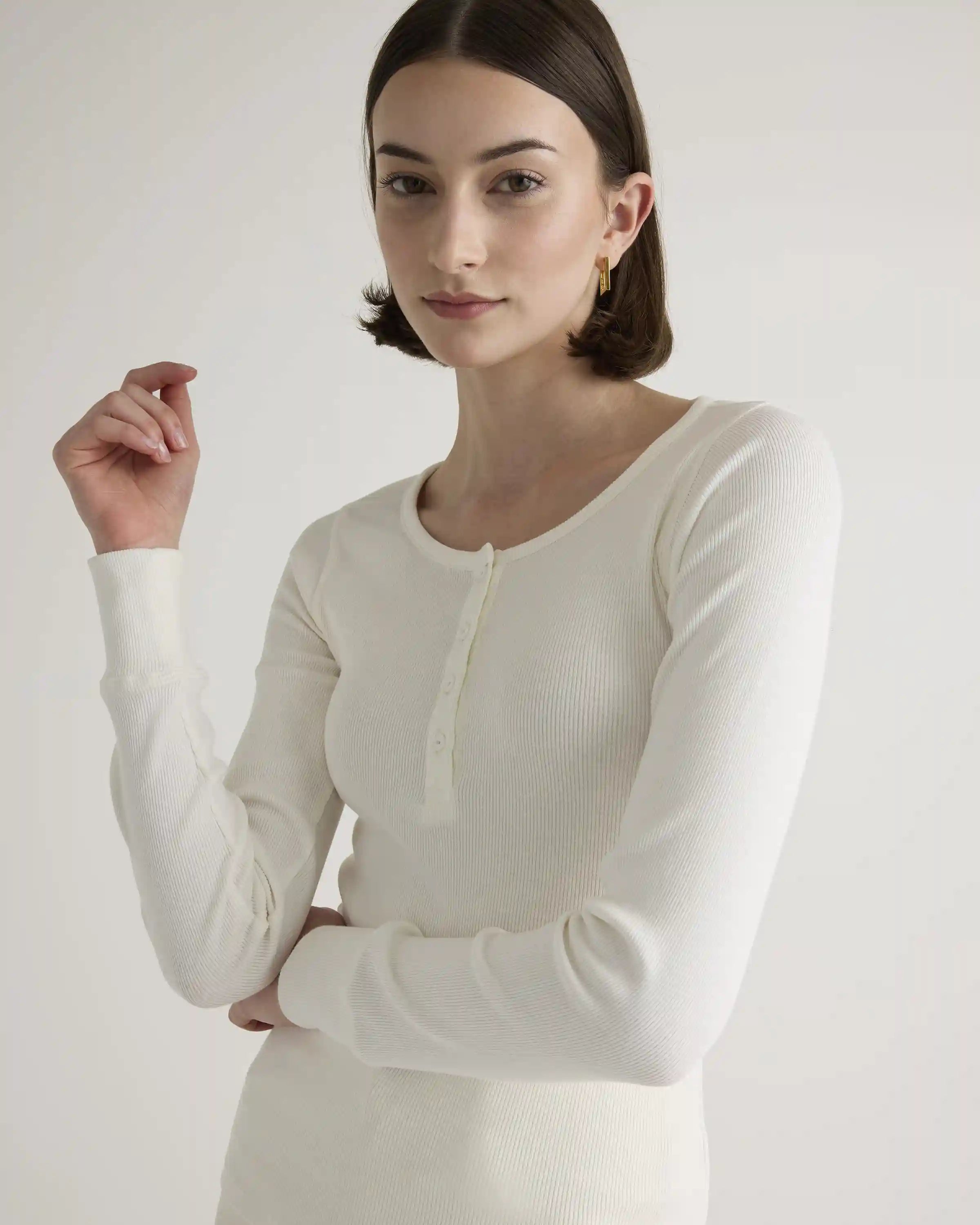 Organic Cotton Micro-Rib Henley Long Sleeve Tee
