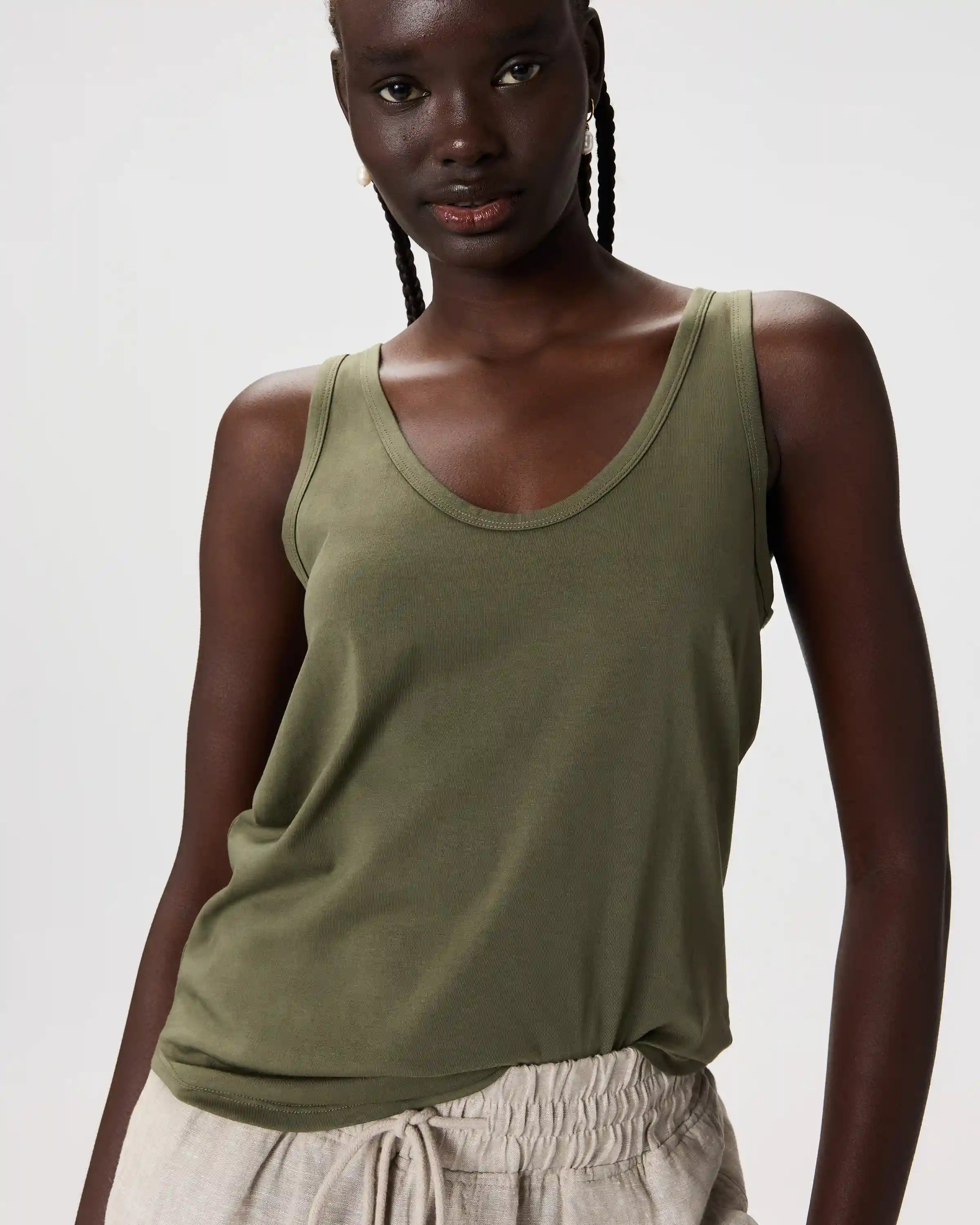 Cotton Modal Double Scoop Neck Tank