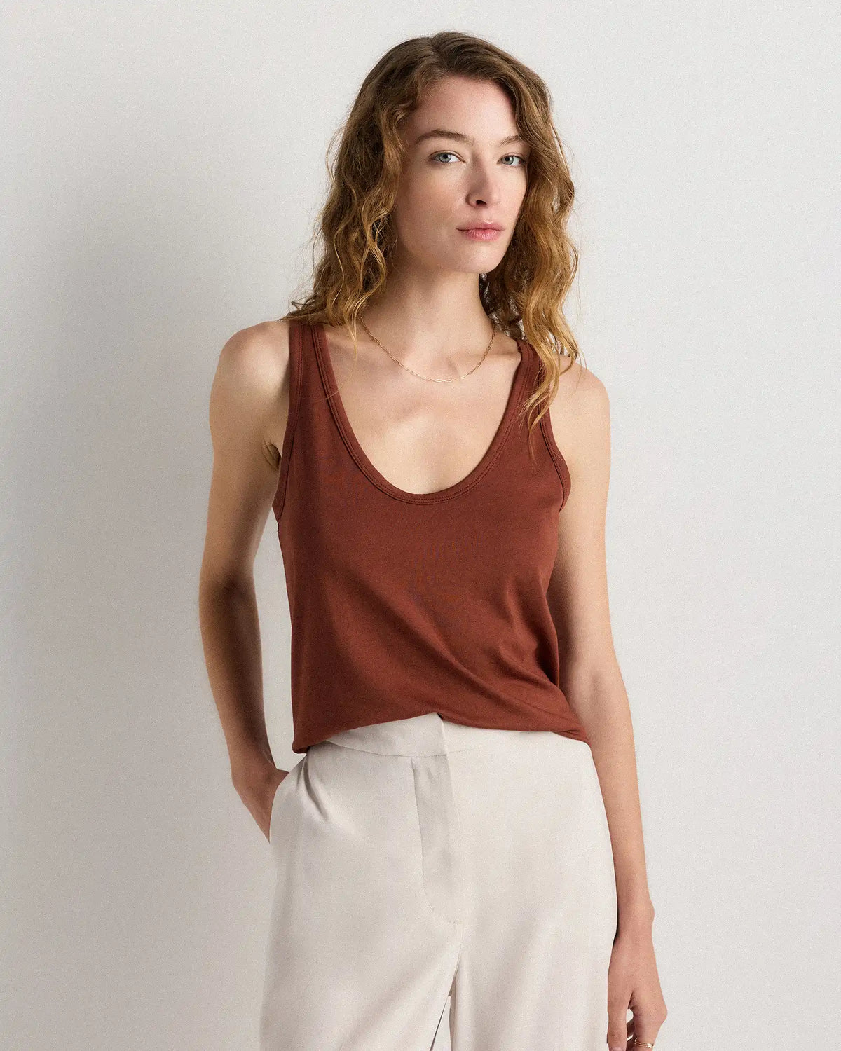 Cotton Modal Double Scoop Neck Tank