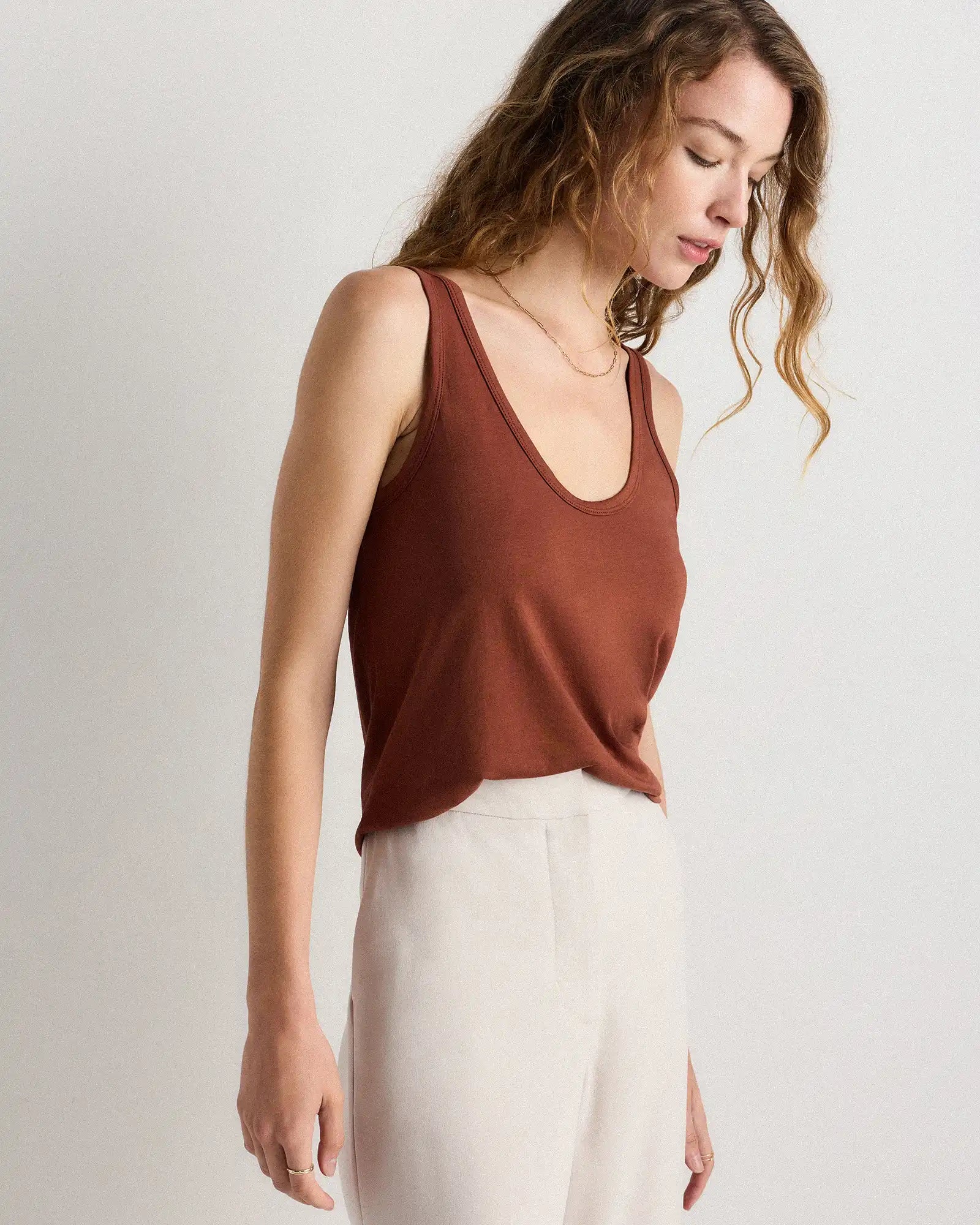 Cotton Modal Double Scoop Neck Tank