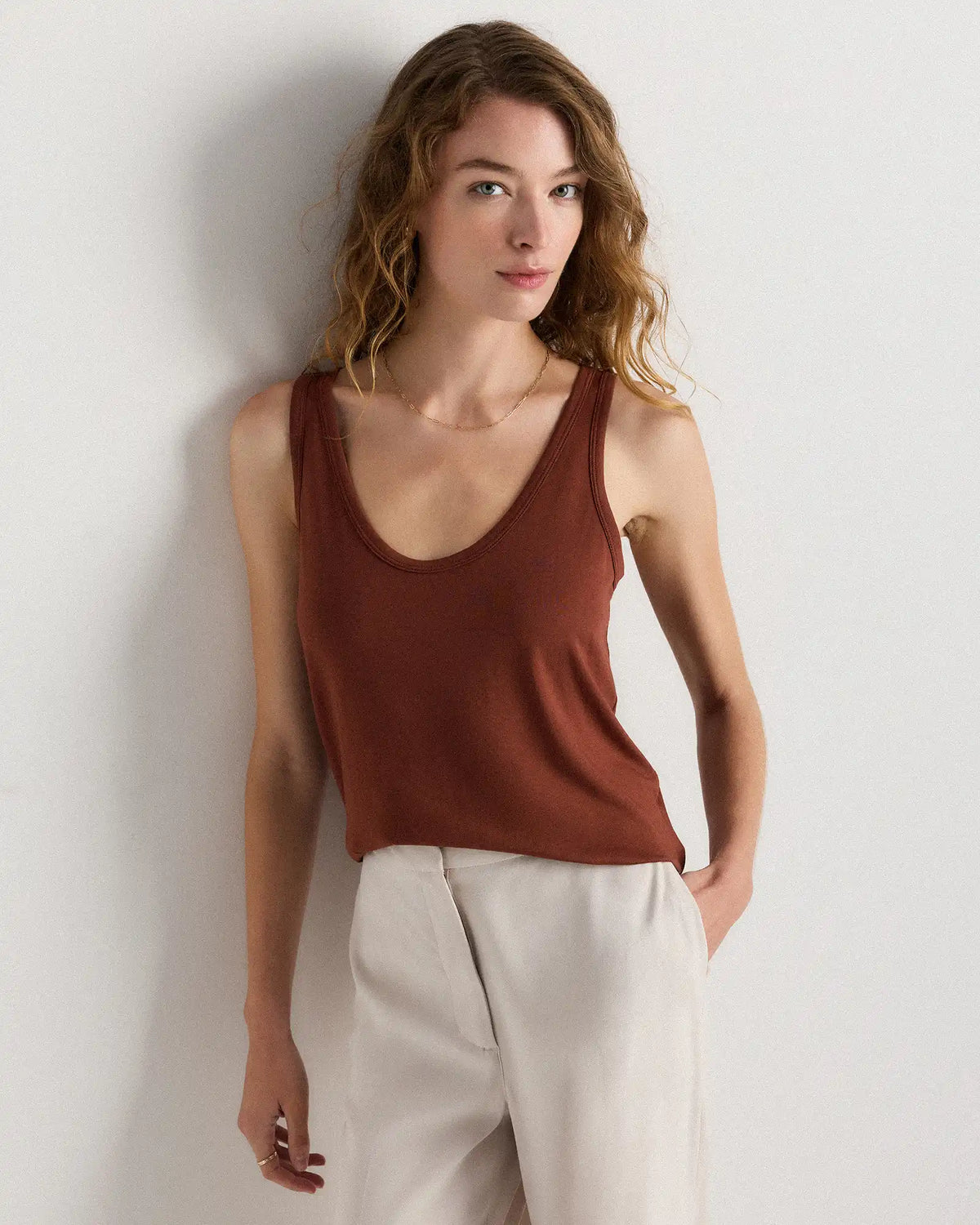 Cotton Modal Double Scoop Neck Tank