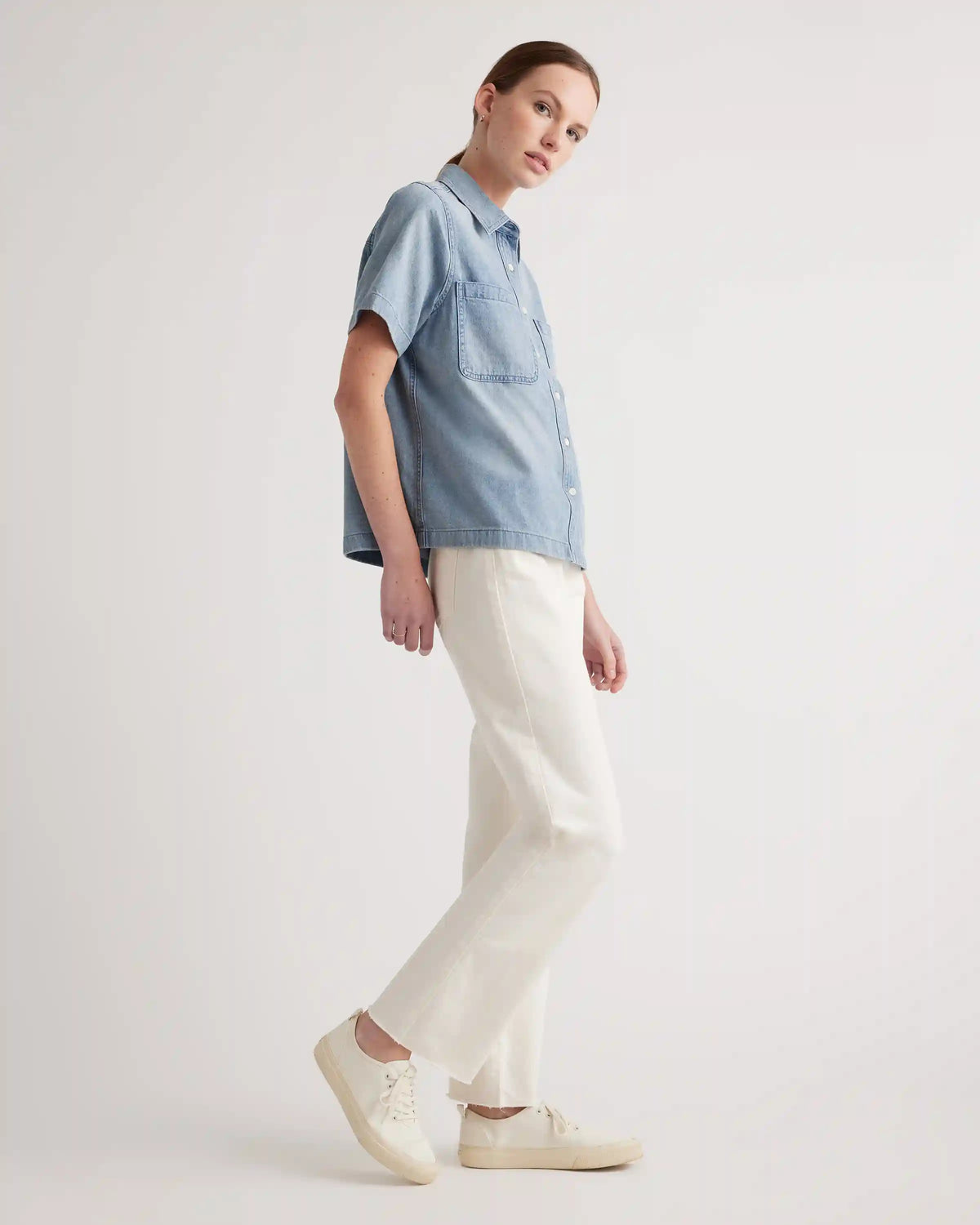 Distressed Denim Short Sleeve Shirt