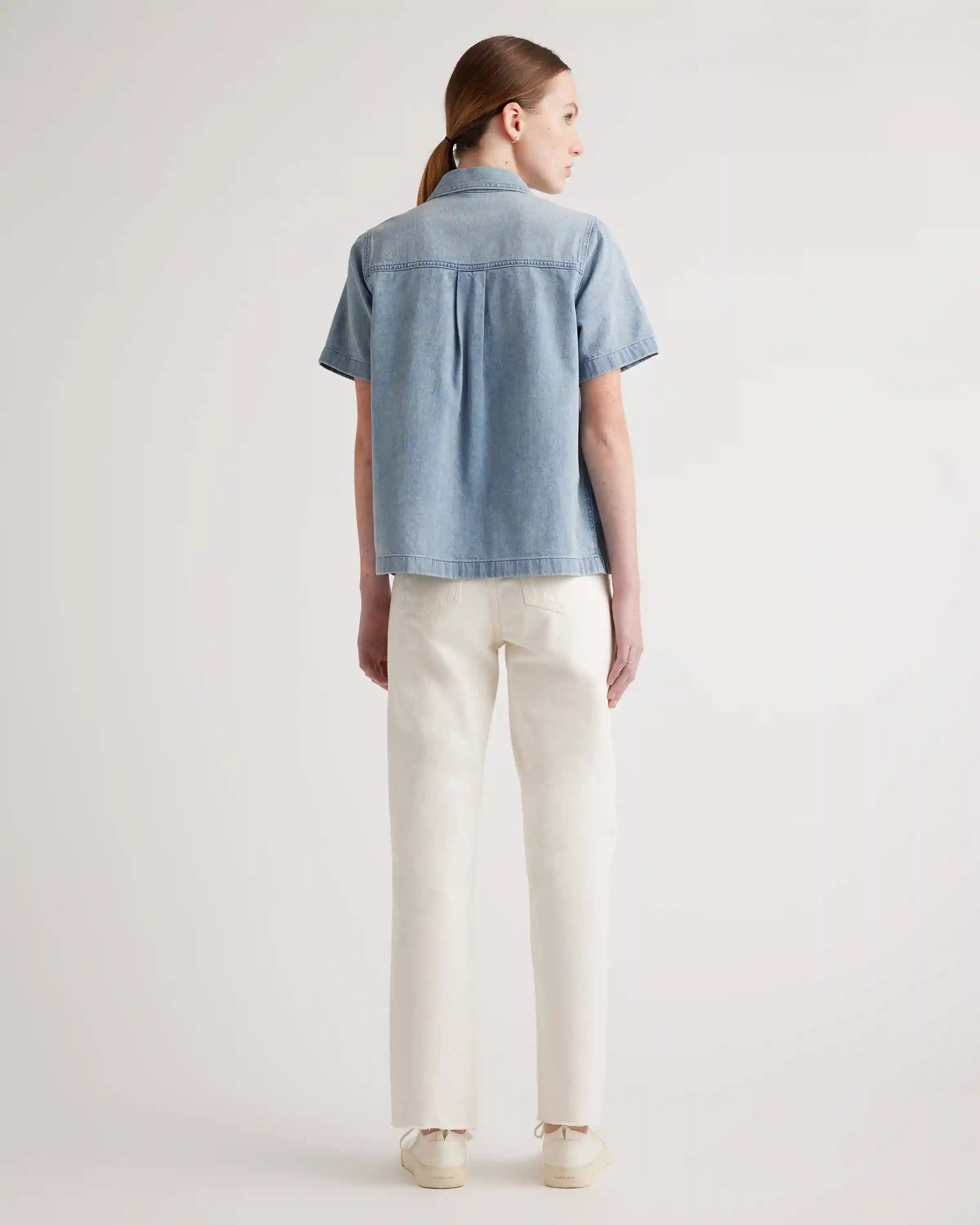 Distressed Denim Short Sleeve Shirt