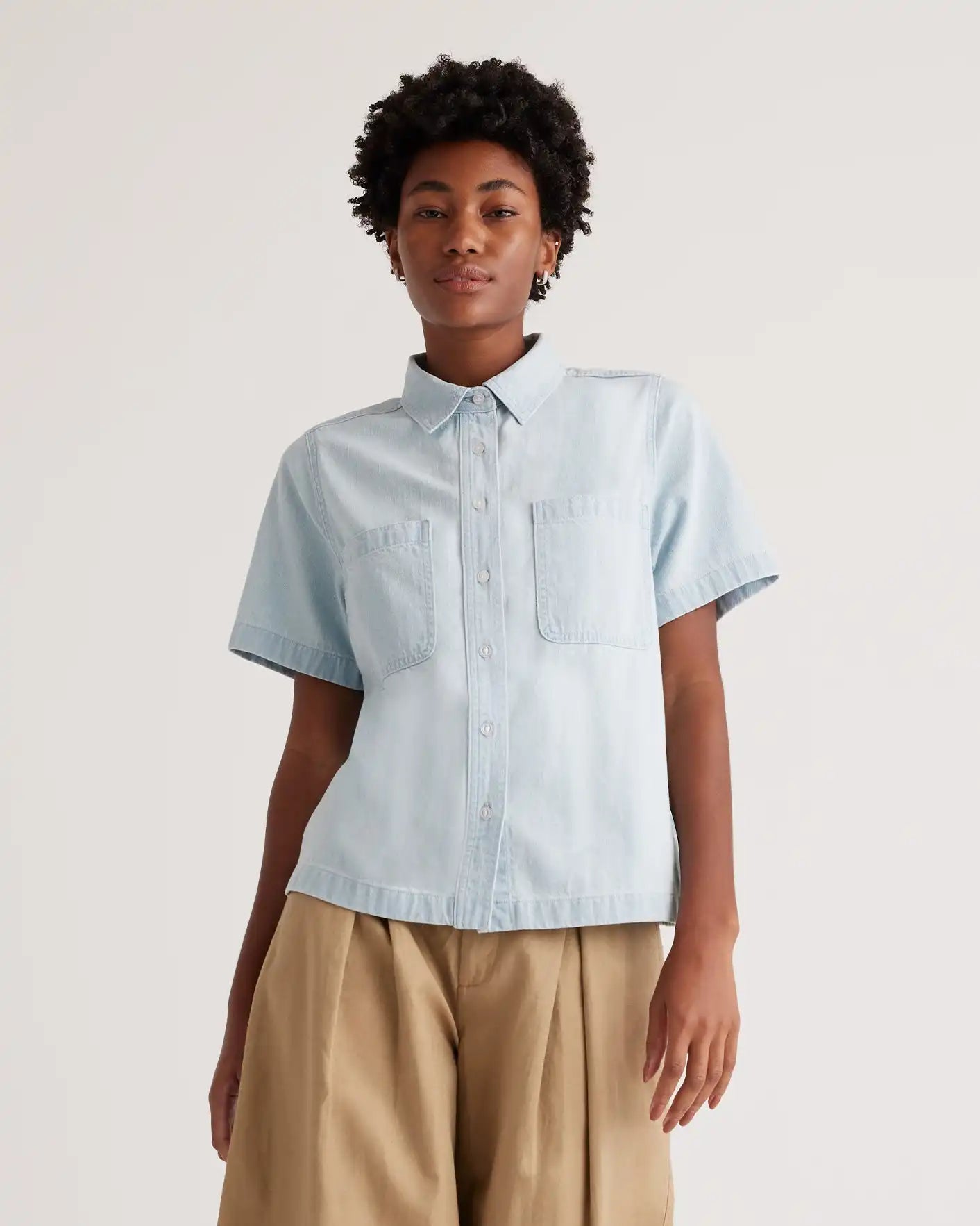 Distressed Denim Short Sleeve Shirt