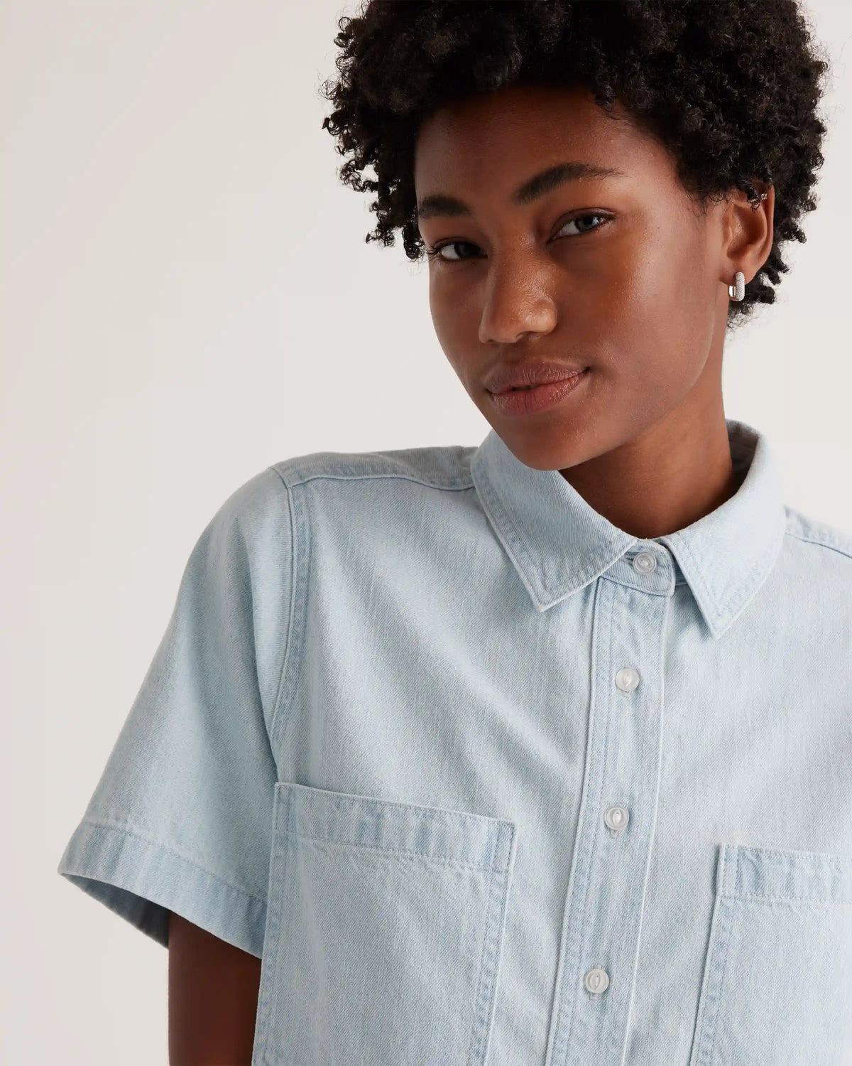 Distressed Denim Short Sleeve Shirt