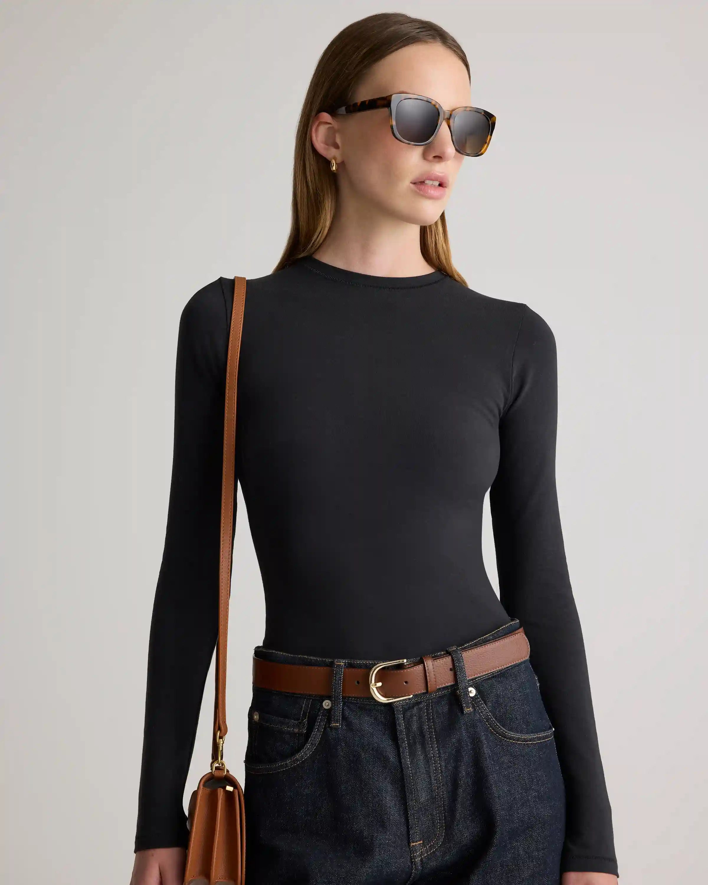 Stretch Cotton Jersey Fitted Long Sleeve T-Shirt
