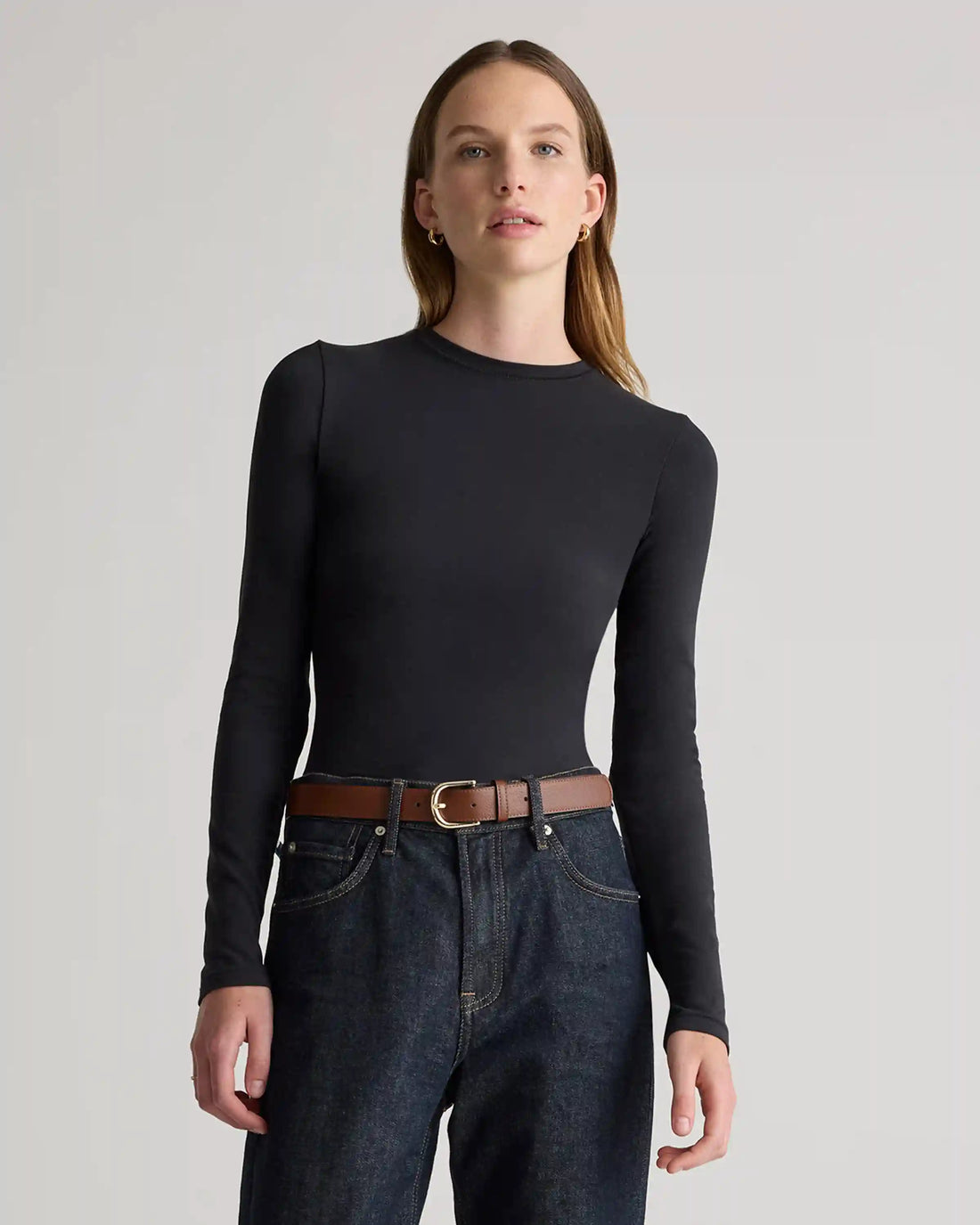 Stretch Cotton Jersey Fitted Long Sleeve T-Shirt