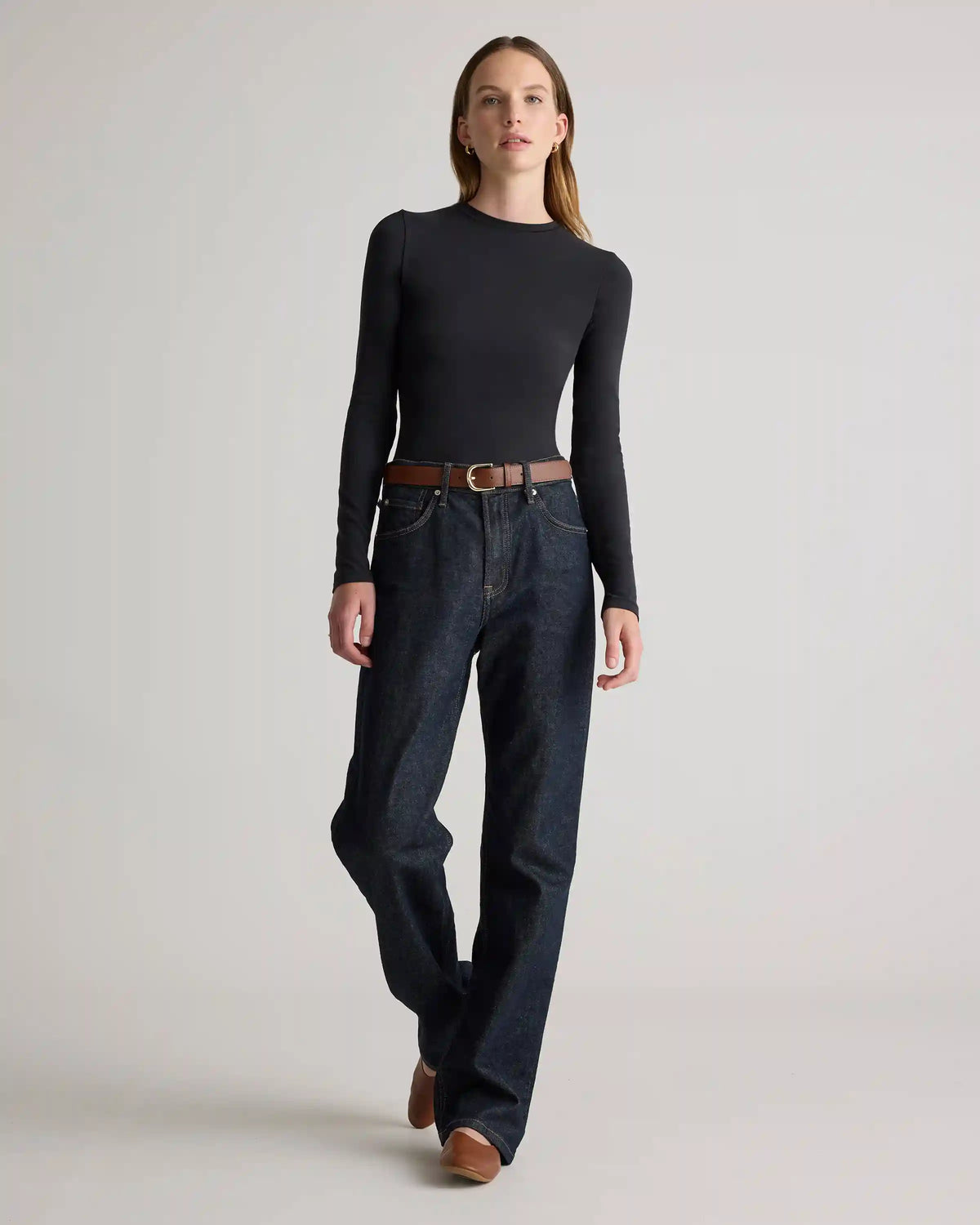 Stretch Cotton Jersey Fitted Long Sleeve T-Shirt