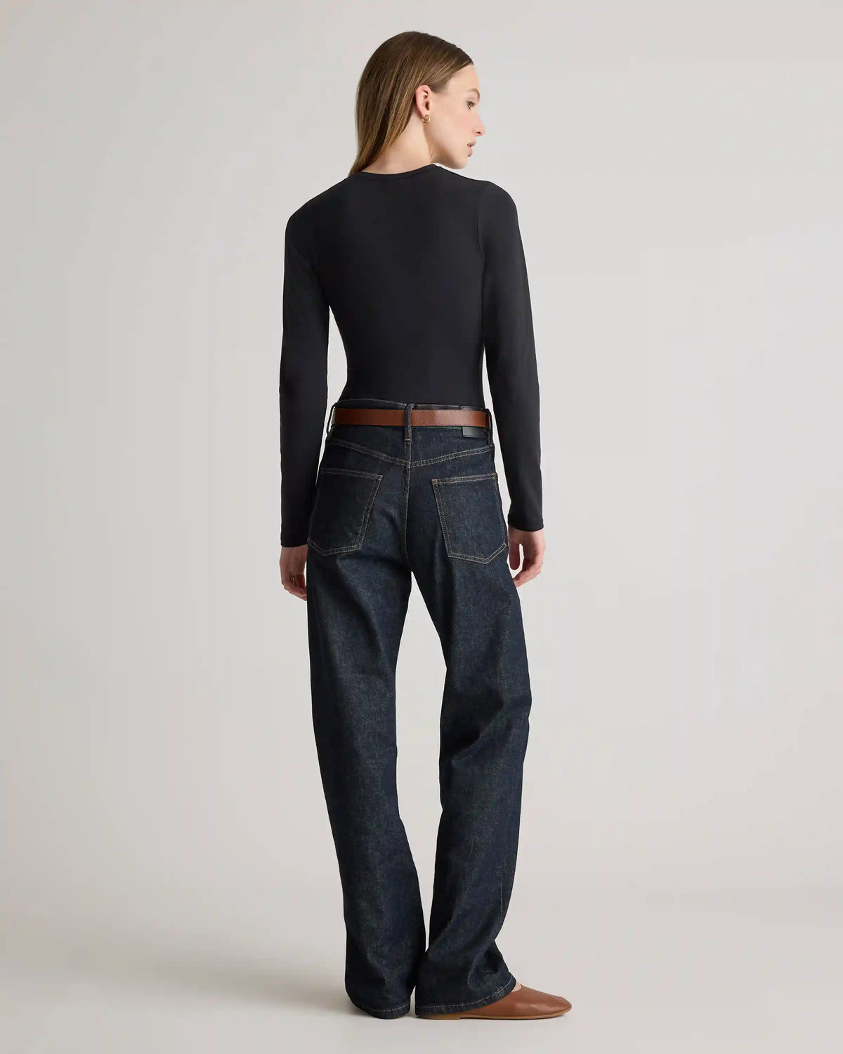 Stretch Cotton Jersey Fitted Long Sleeve T-Shirt