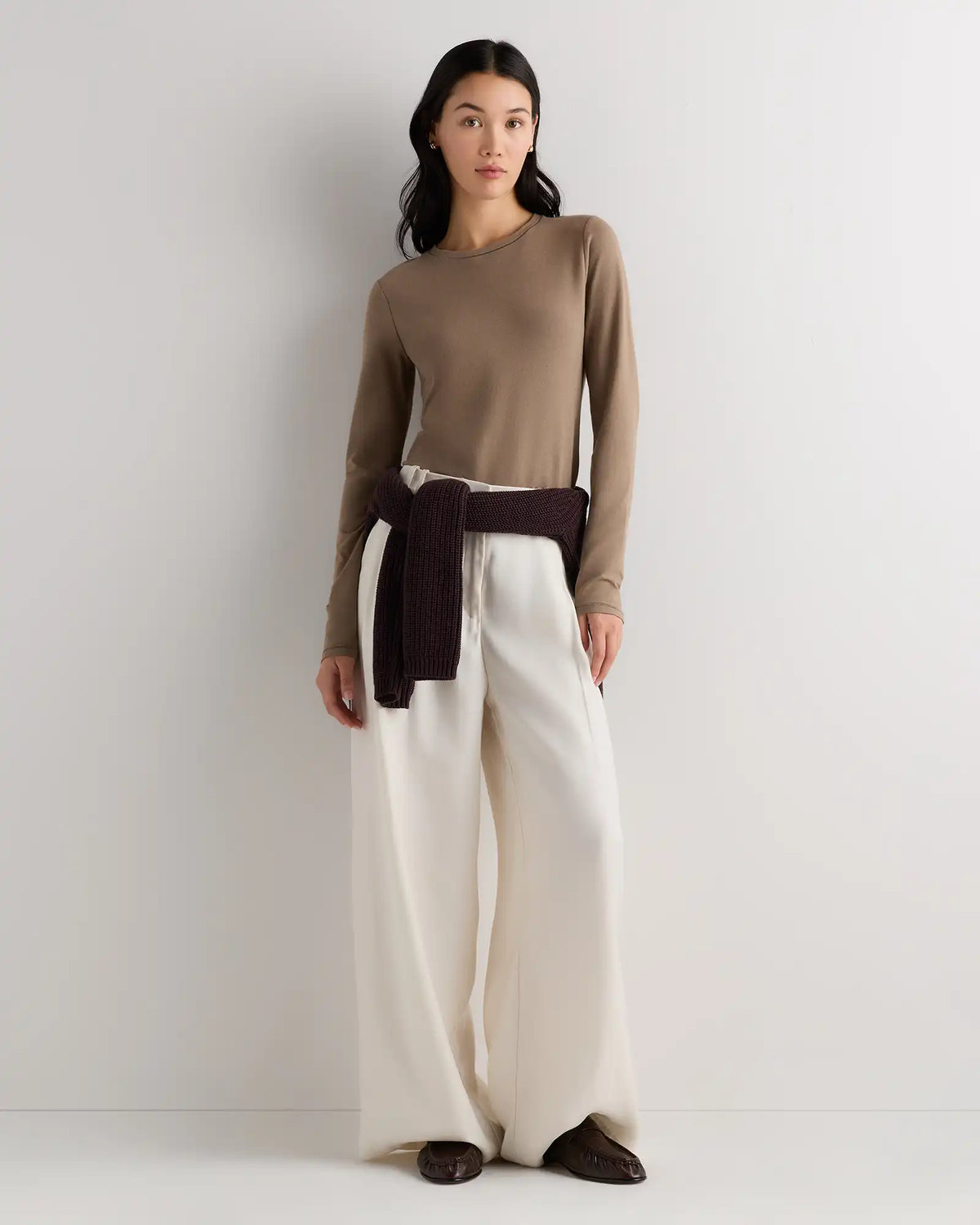 Stretch Cotton Jersey Fitted Long Sleeve T-Shirt