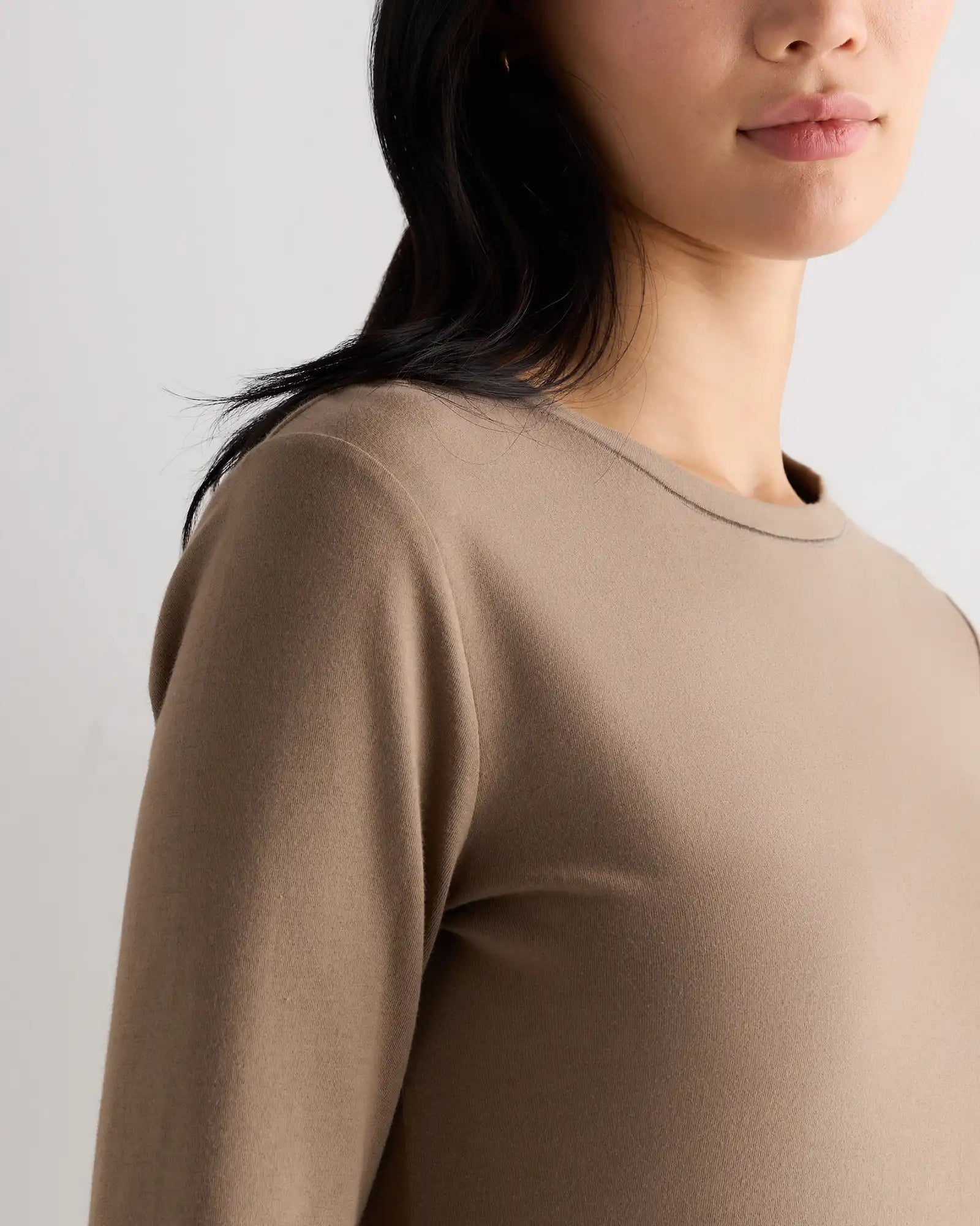 Stretch Cotton Jersey Fitted Long Sleeve T-Shirt