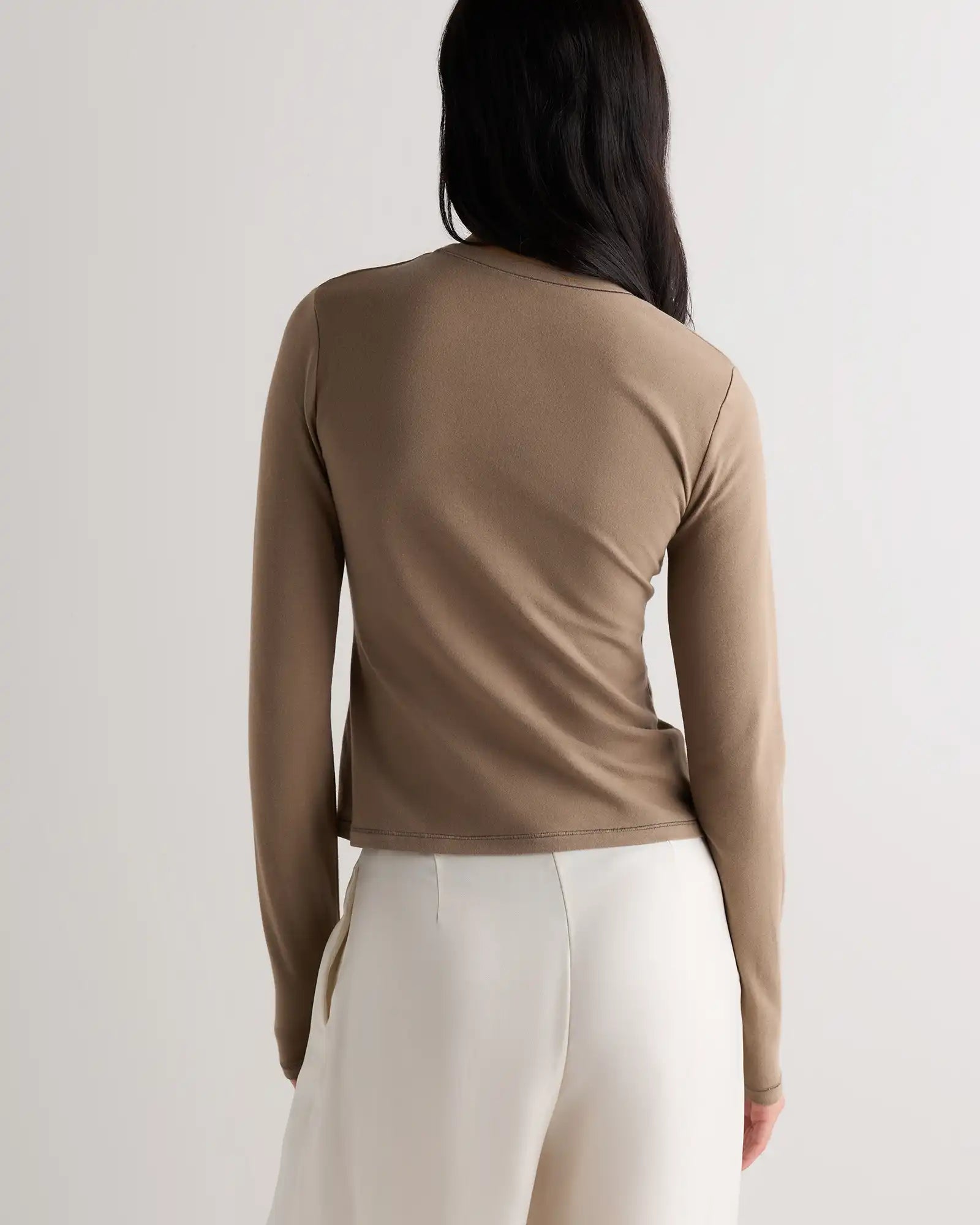 Stretch Cotton Jersey Fitted Long Sleeve T-Shirt