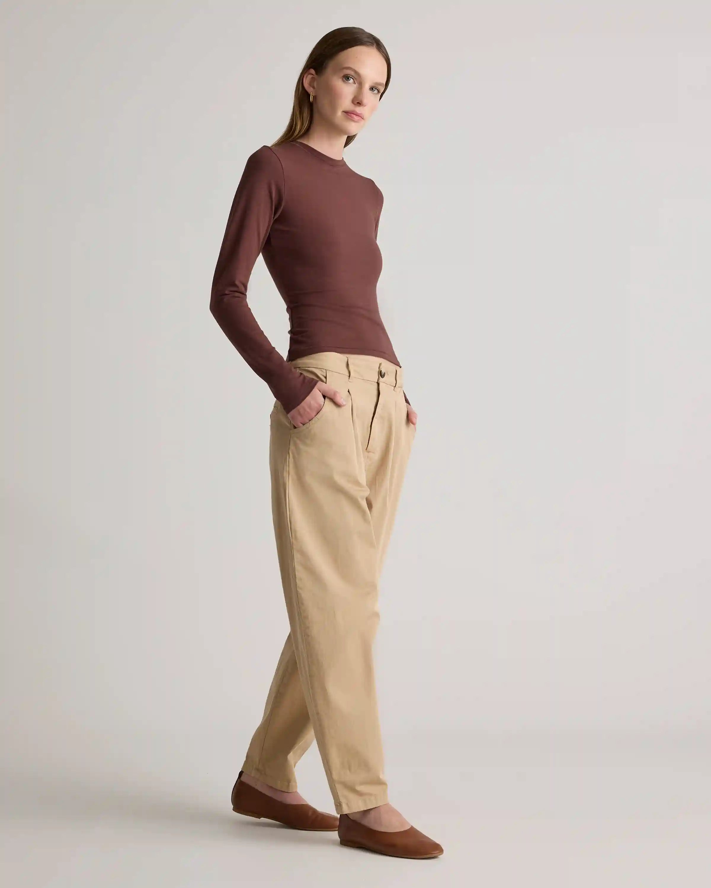 Stretch Cotton Jersey Fitted Long Sleeve T-Shirt