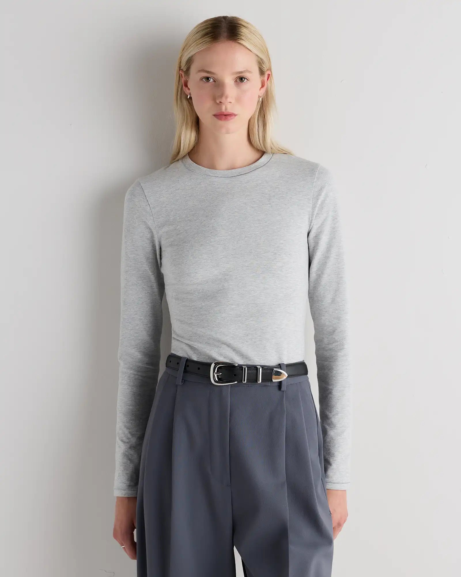 Stretch Cotton Jersey Fitted Long Sleeve T-Shirt